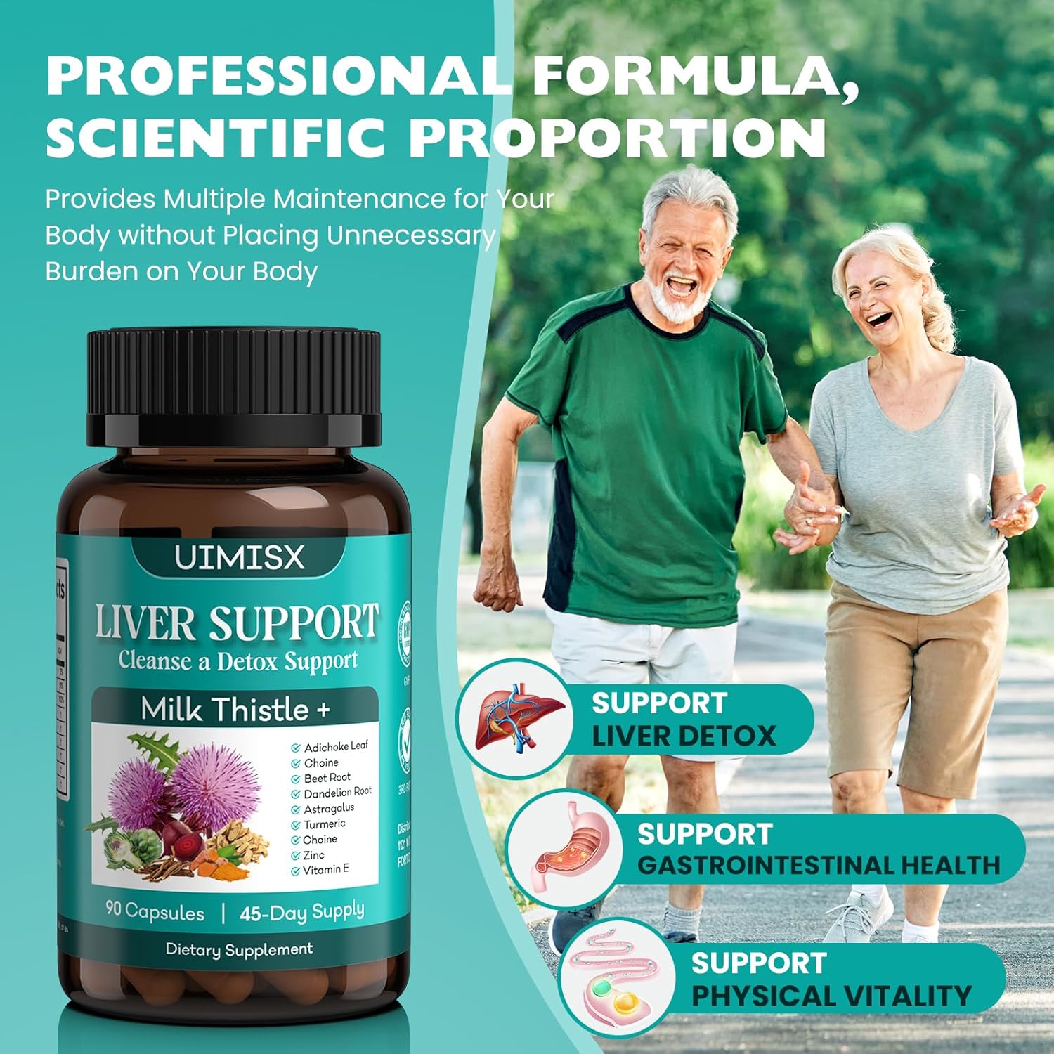 Liver Detox Cleanse Formula with Milk Thistle, Dandelion Root, Artichoke, Turmeric, Astragalus - 90 Capsules