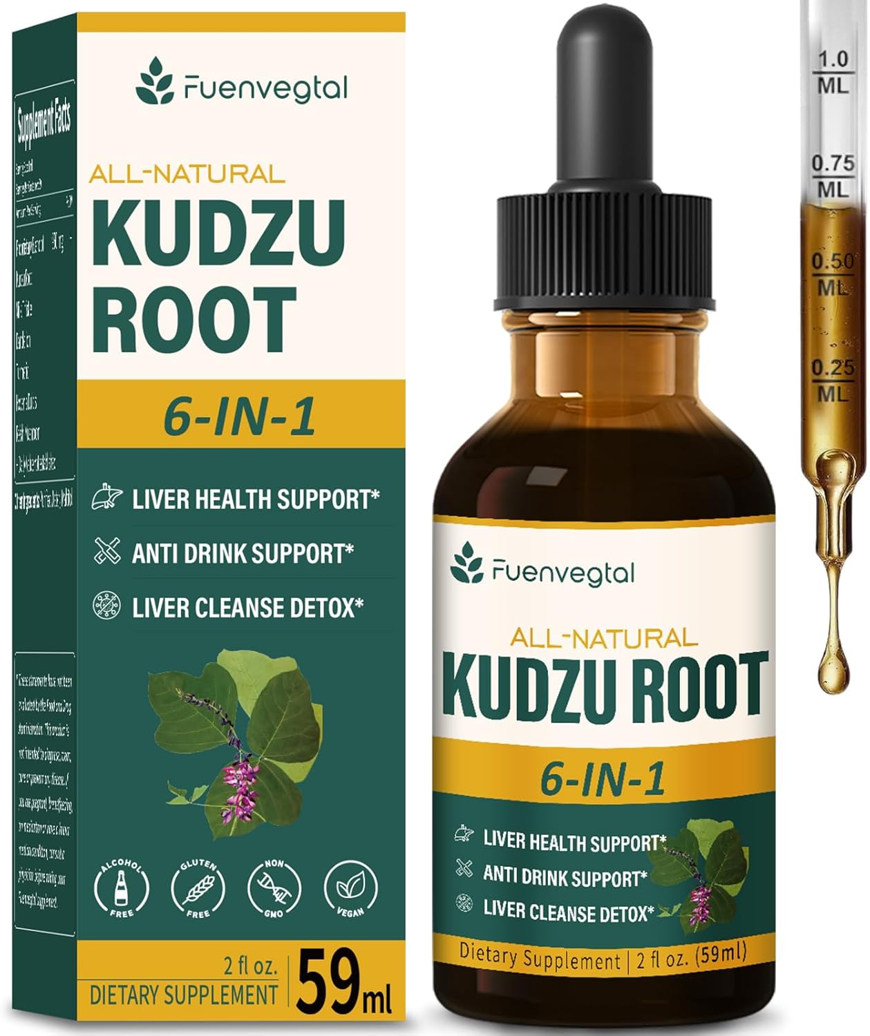 Liver Detox Cleanse Supplement with Kudzu Root Drops, Milk Thistle, Goji Berries - 2 oz