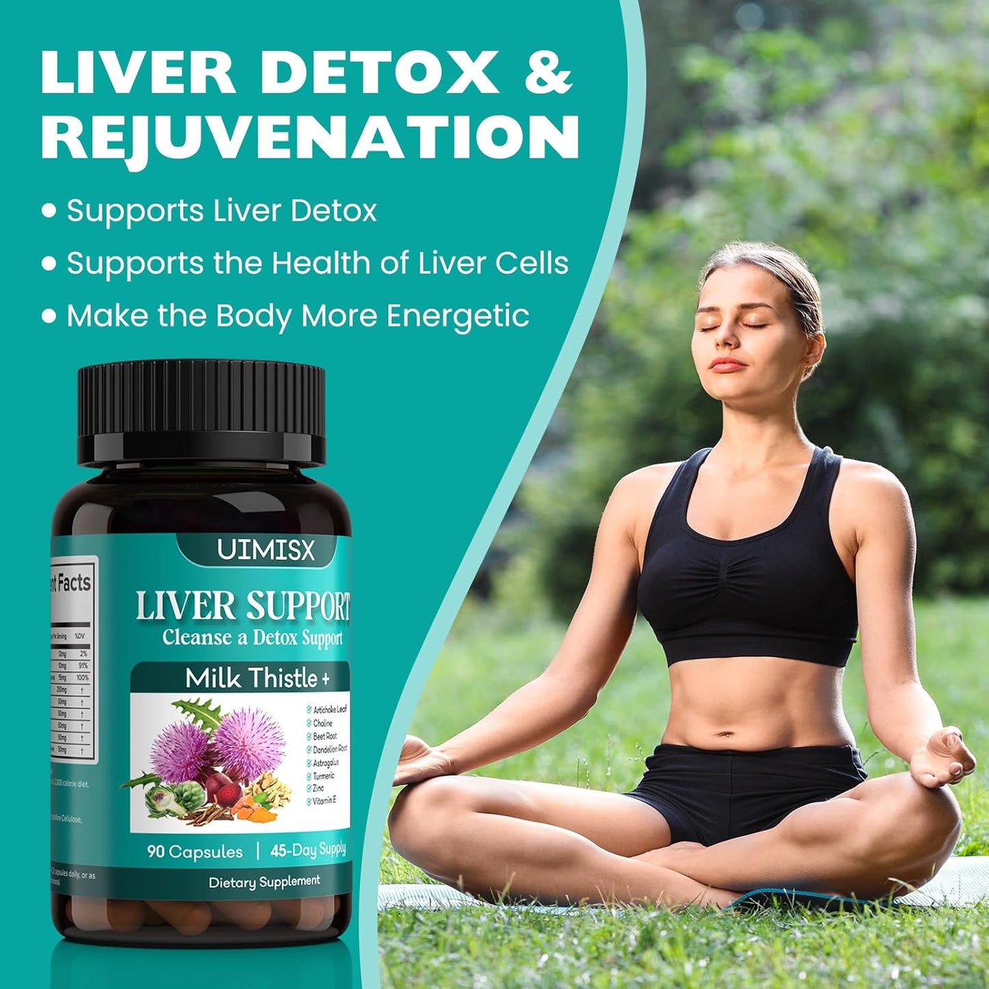 Liver Detox Cleanse Supplement with Milk Thistle, Dandelion Root, Artichoke, Turmeric, Astragalus - Herbal Liver Support Formula for Liver Health, 90 Capsules