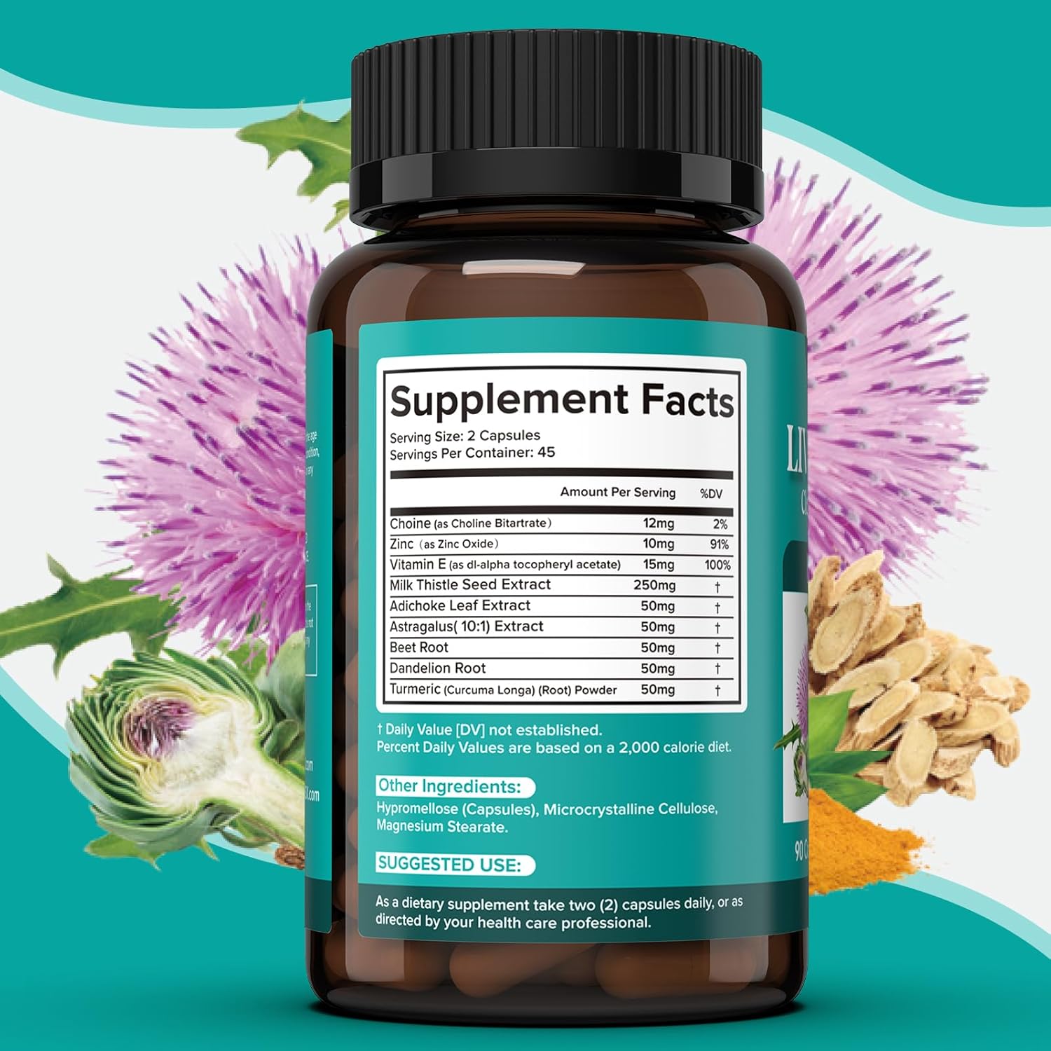 Liver Detox Cleanse Supplement with Milk Thistle, Dandelion, Artichoke, Turmeric - 90 Capsules