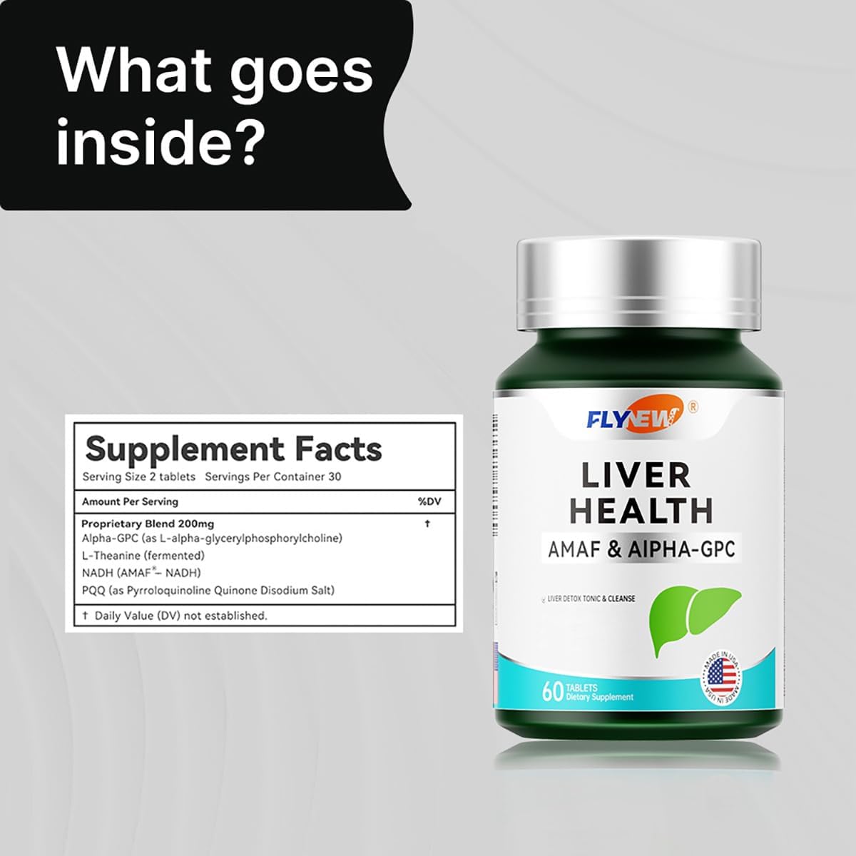 Liver Health Supplement Made in USA with NADH & Alpha-GPC, PQQ, L-Theanine, GMP - Detox & Repair Support, 60 Tablets