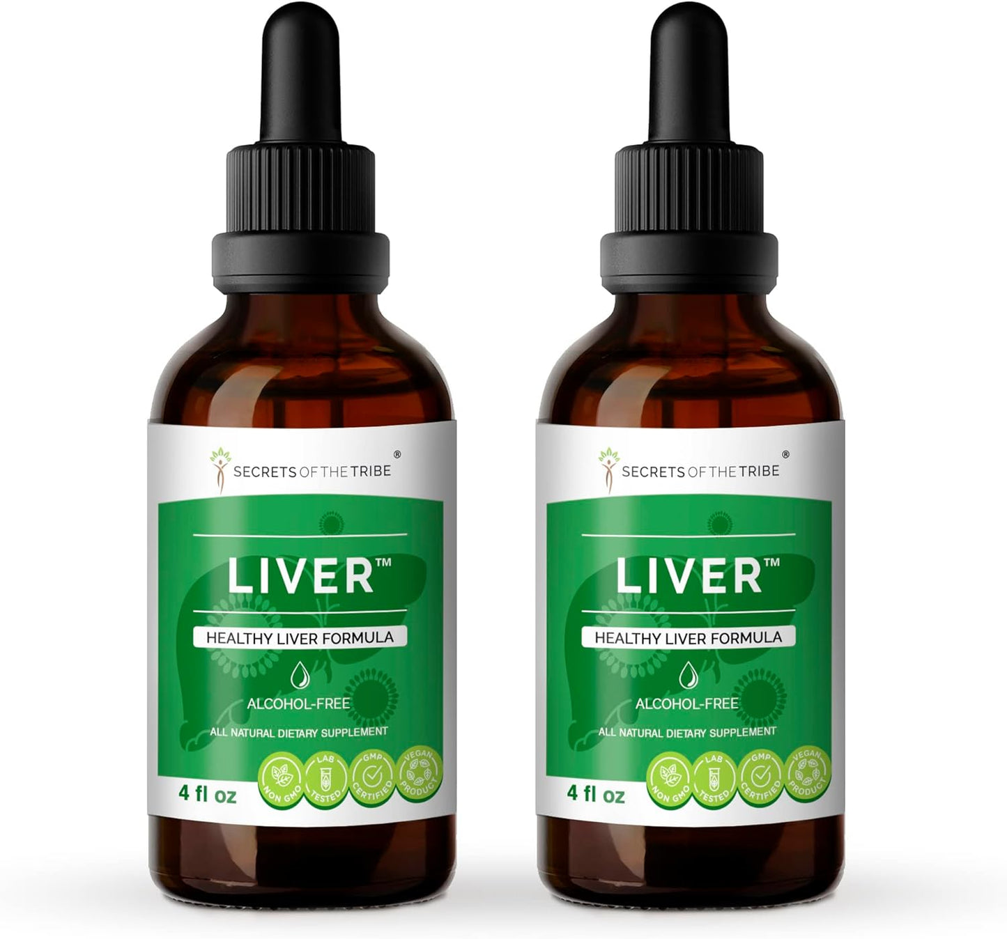 Liver Health Support Alcohol-Free Herbal Extract - Milk Thistle, Chicory, Turmeric, Yellow Dock, Boldo, Oregon Grape - 2x4 FL OZ