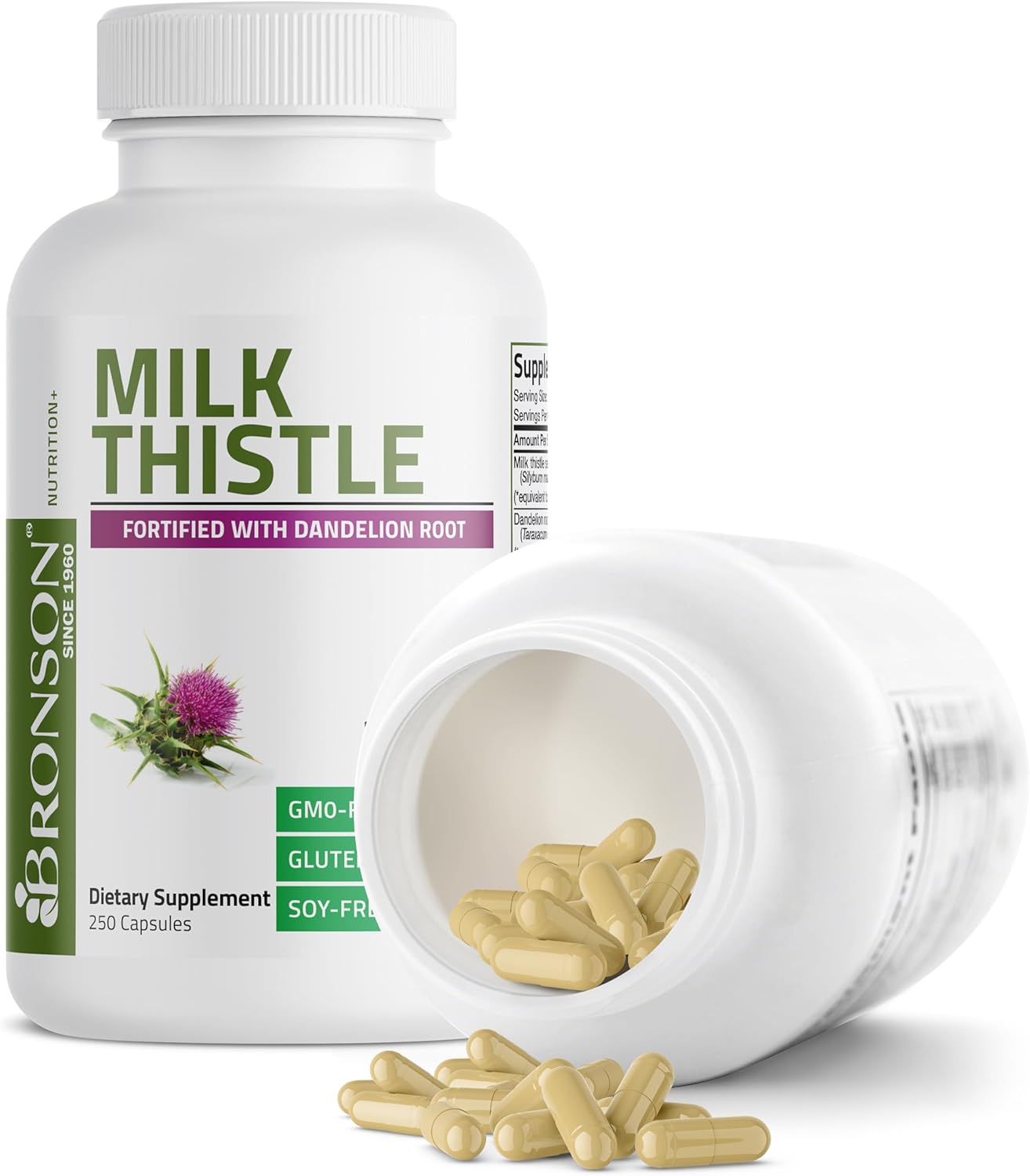 Liver Health Support: Bronson Milk Thistle & Dandelion Root Supplement - Antioxidant & Detox Support, 250 Capsules - BoostGo Australia