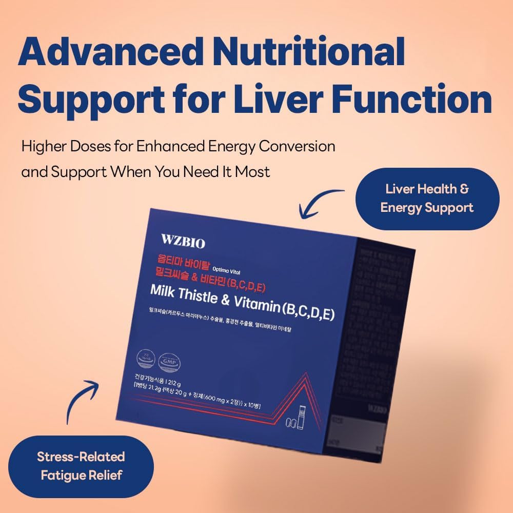 Liver Health Support Supplement with Milk Thistle (Silymarin 130mg) - Immune Boost & Stress Relief - Vitamins B, C, D, E - 10-Day Supply