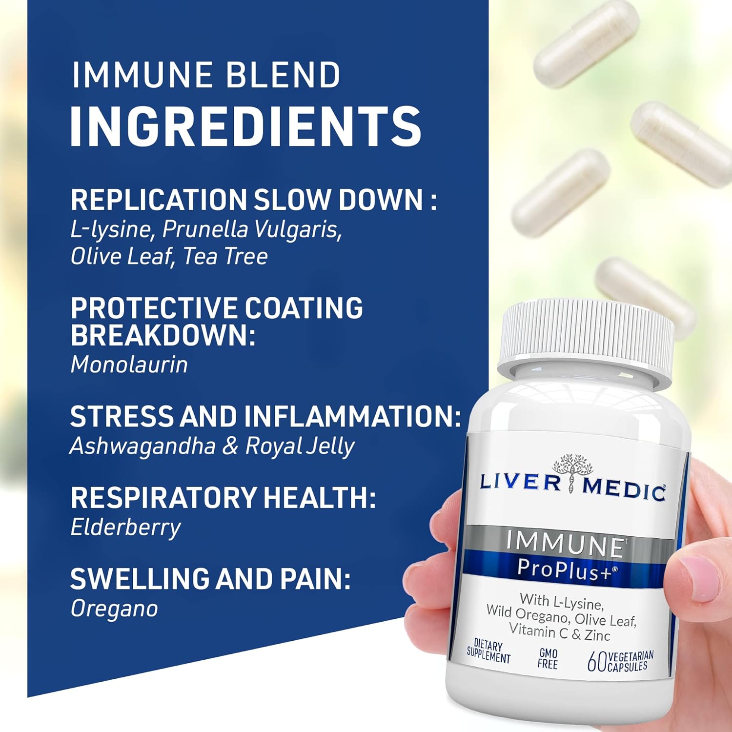 Liver Medic Immune ProPlus+ 12-in-1 Immune Booster with Elderberry, Vitamin C, Zinc - 60 Capsules for Adults