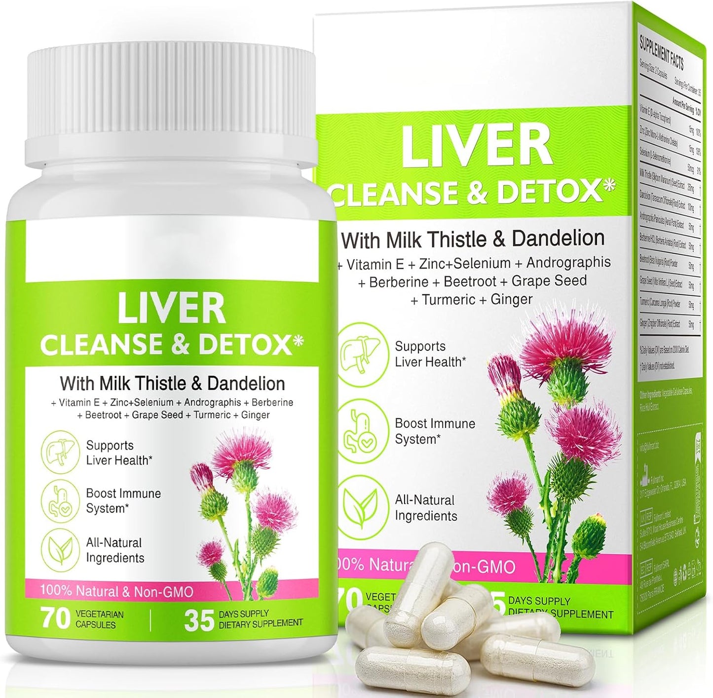 Liver Renew Cleanse Detox Capsules - Herbal Support for Liver Health with Milk Thistle and Dandelion Root - 70 Capsules for Men and Women