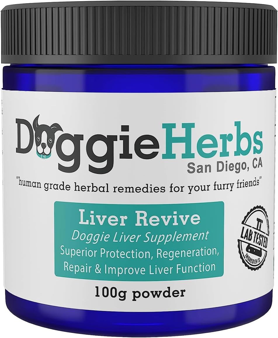 Liver Revive Herbal Dog Supplement for Liver Health - Plant Based Liver Healing, Protection, Repair & Improvement - 100g with Scoop - Human Grade Formula by Doggie Herbs