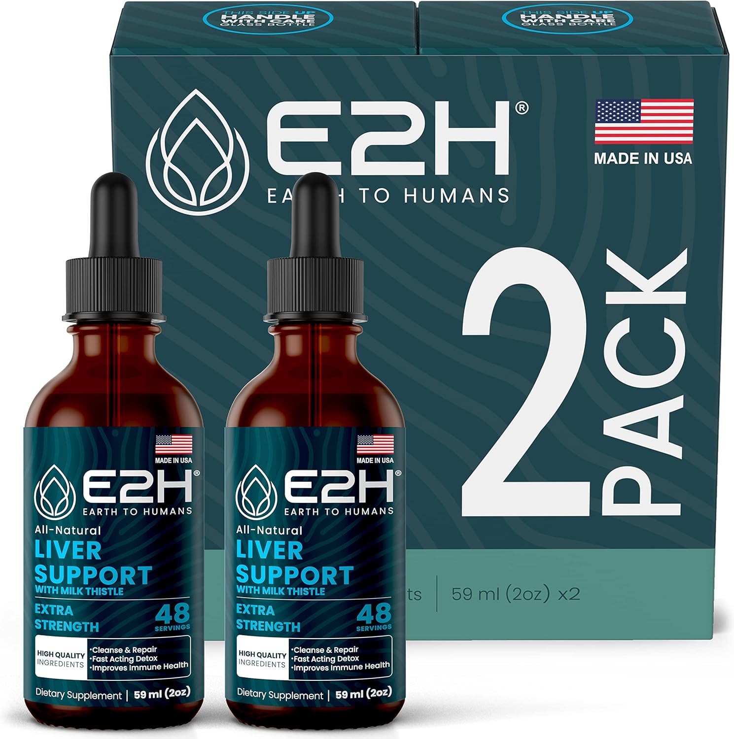 Liver Support and Chlorophyll Liquid Drops Bundle - Vegan, Non-GMO (6 Fl Oz)