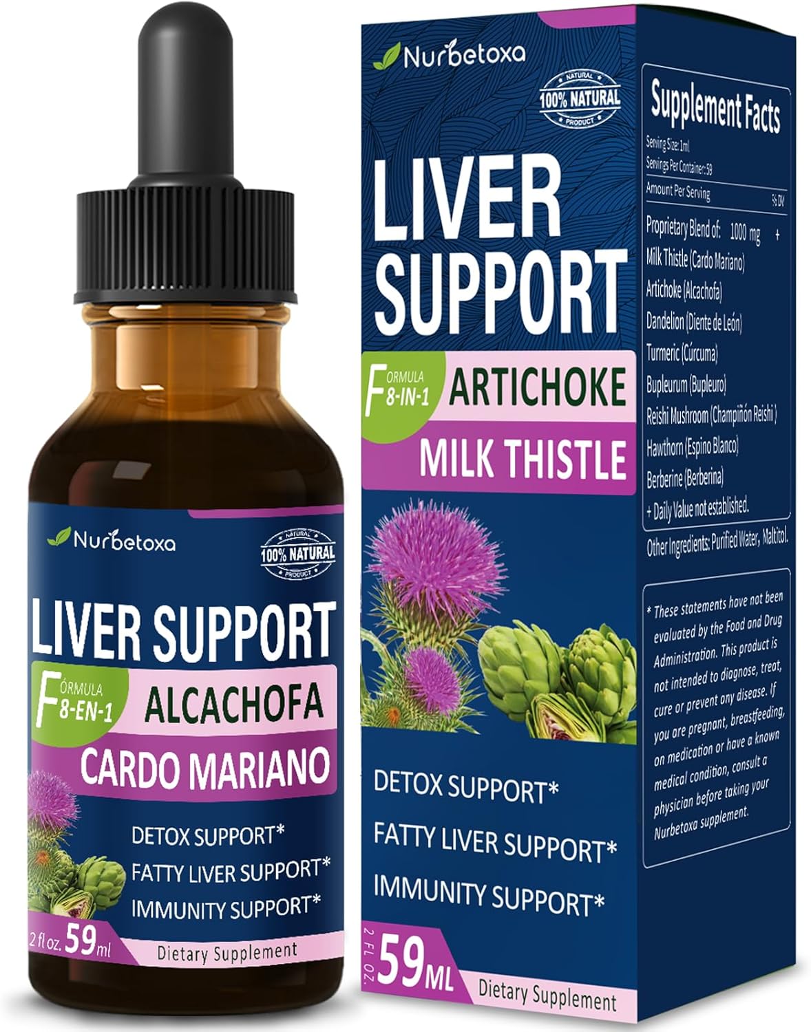 Liver Support Drops with Milk Thistle, Artichoke Extract, Berberine - Detox & Repair Formula for Fatty Liver - 2oz