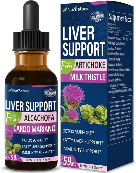 Liver Support Drops with Milk Thistle, Artichoke Extract, Berberine - Detox & Repair Formula for Fatty Liver - 2oz