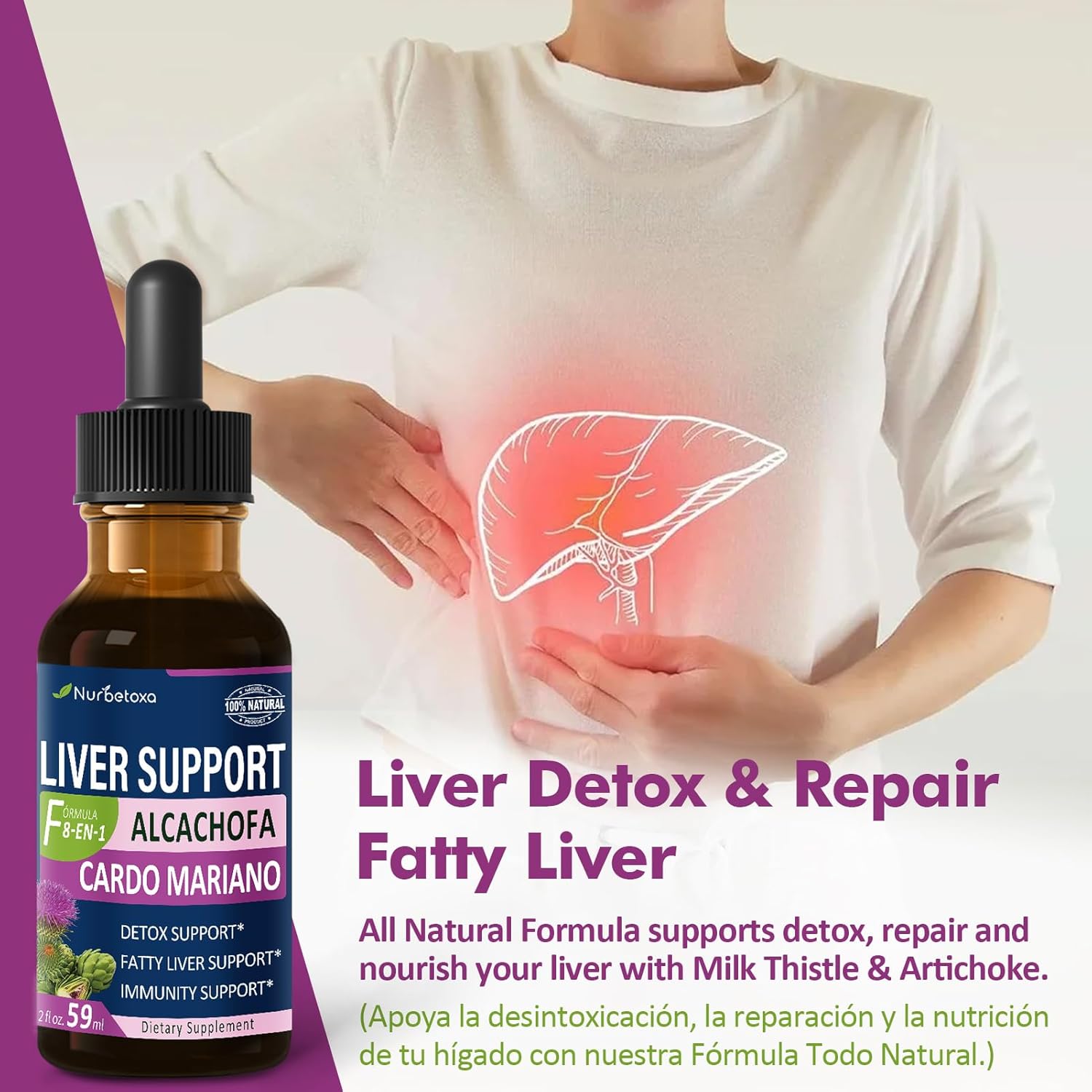 Liver Support Drops with Milk Thistle, Artichoke Extract, Berberine - Detox & Repair Formula for Fatty Liver - 2oz