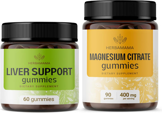 Liver Support Herbal Complex & Magnesium Citrate Gummies Bundle - Vegan, Non-GMO, Gelatin-Free - 2 Pack