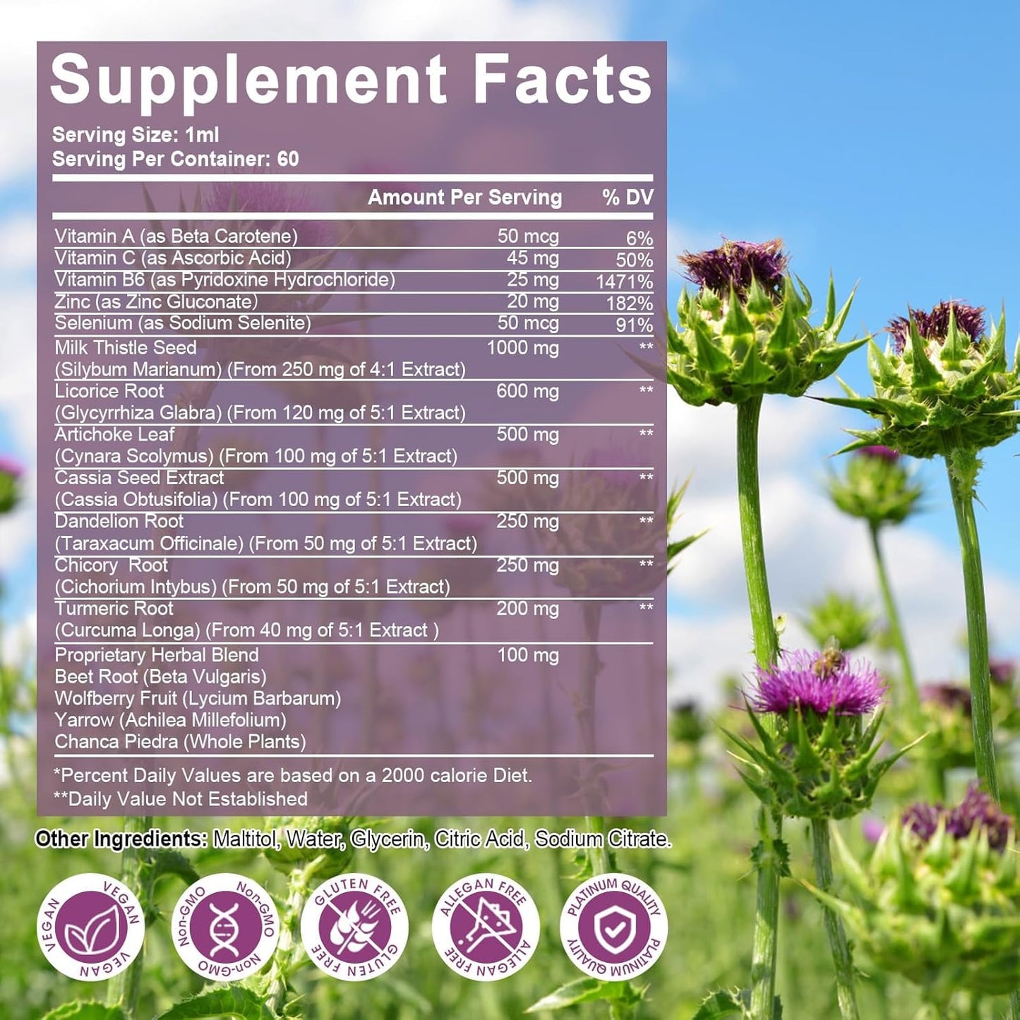 Liver Support Liquid Drops with Milk Thistle, Dandelion, and Artichoke Extracts for Detox & Repair