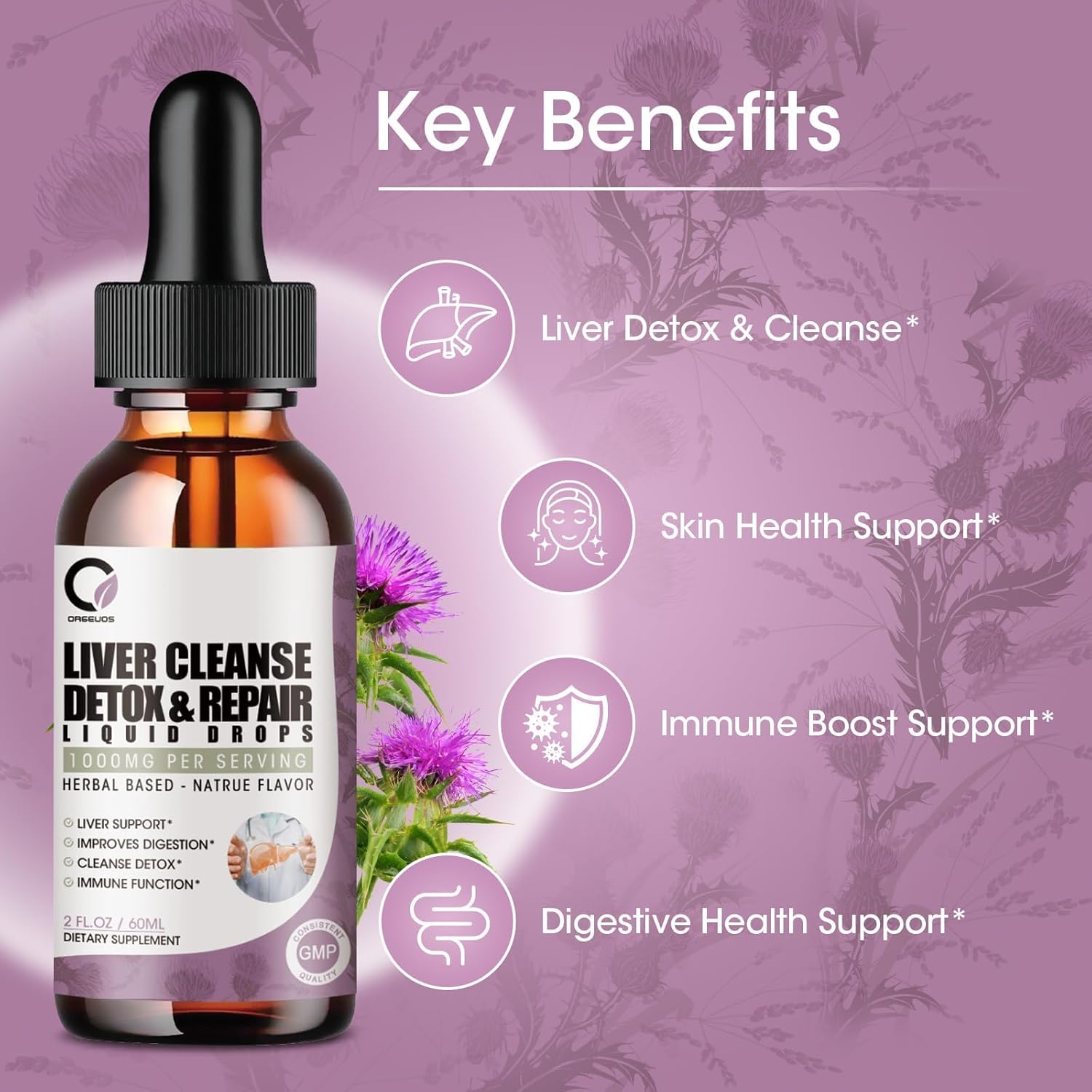 Liver Support Liquid Drops with Milk Thistle, Dandelion, and Artichoke Extracts for Detox & Repair