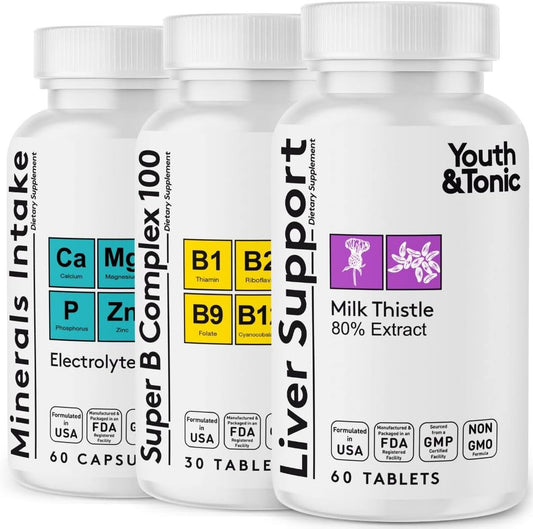 Liver Support & Morning Recovery Pills with Milk Thistle, Electrolytes, B Vitamins - Boost Energy, Hydration, Mental Focus - After Party Supplement Kit for Youthful Feelings
