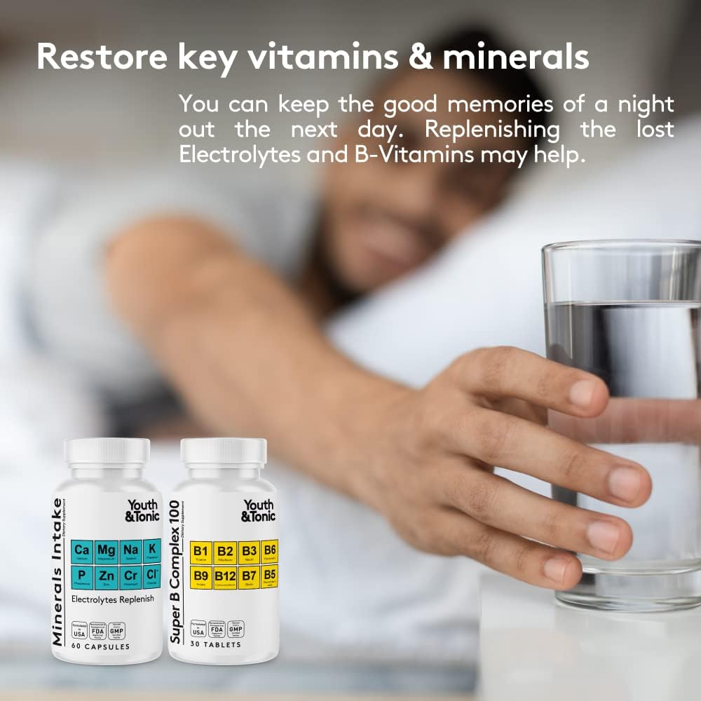 Liver Support & Morning Recovery Pills with Milk Thistle, Electrolytes, B Vitamins - Boost Energy, Hydration, Mental Focus - After Party Supplement Kit for Youthful Feelings