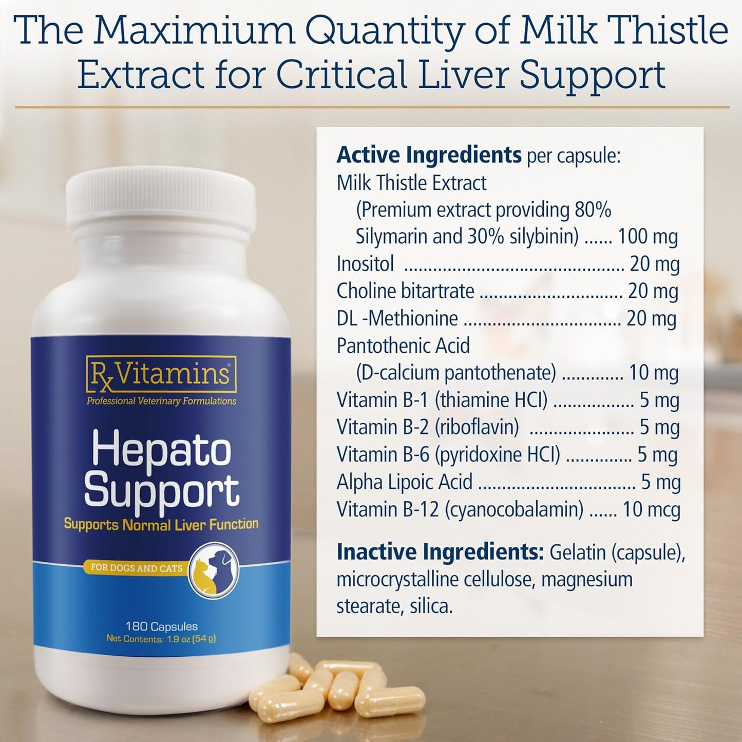 Liver Support Supplement for Dogs & Cats with Milk Thistle - Hepatic Health for Pets - Vitamin B Complex Enriched - 180 Capsules