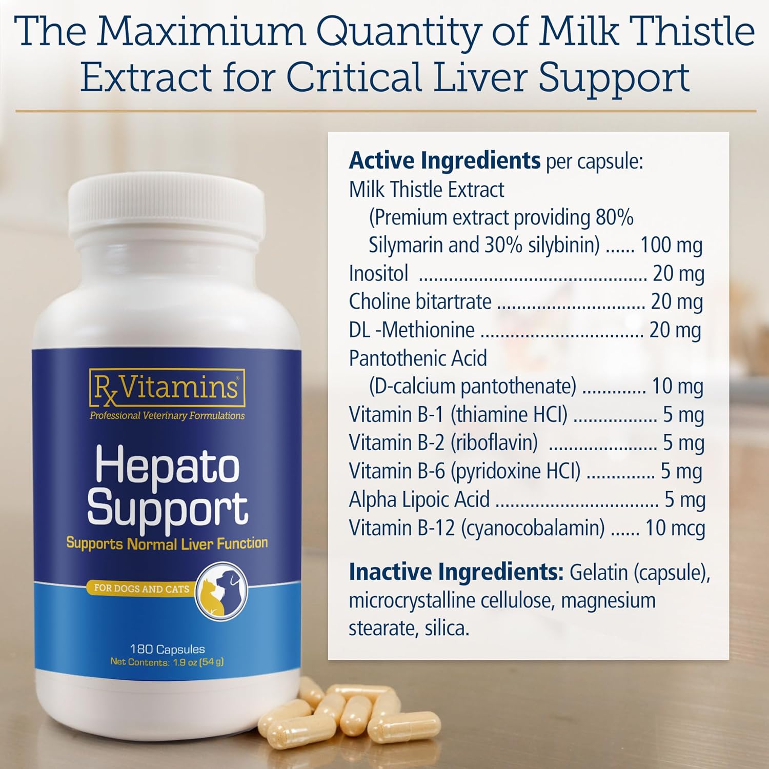 Liver Support Supplement for Dogs & Cats with Milk Thistle - Hepatic Health for Pets - Vitamin B Complex Enriched - 180 Capsules
