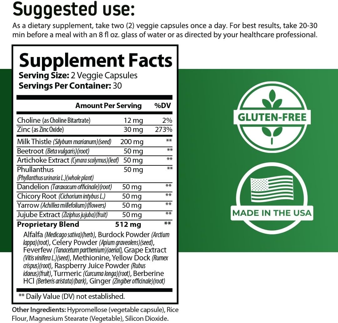 Liver Support Supplement with Milk Thistle, Dandelion Root, and Artichoke Extract for Detox & Repair - 60 Capsules