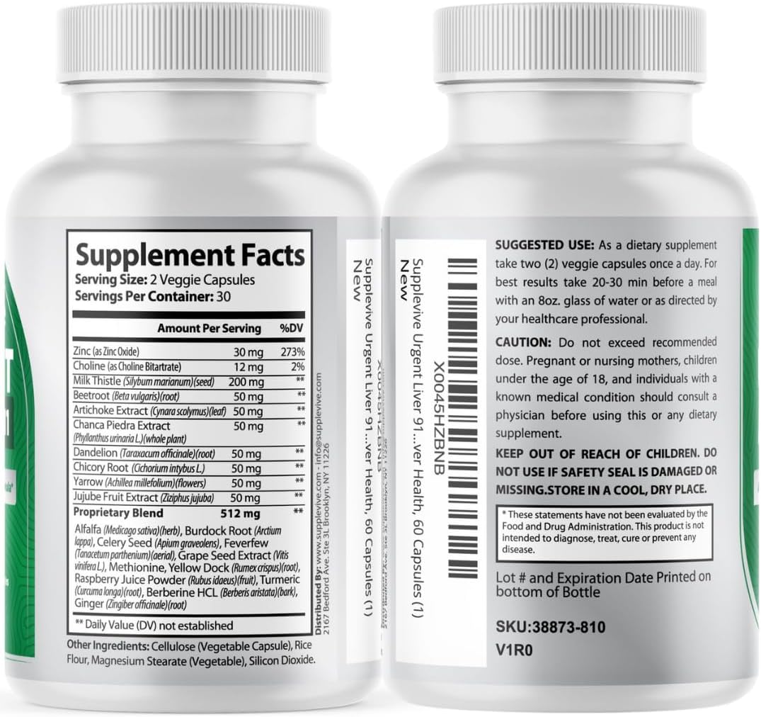 Liver Support Supplement with Milk Thistle, Dandelion Root, and Artichoke Extract for Detox & Repair - 60 Capsules