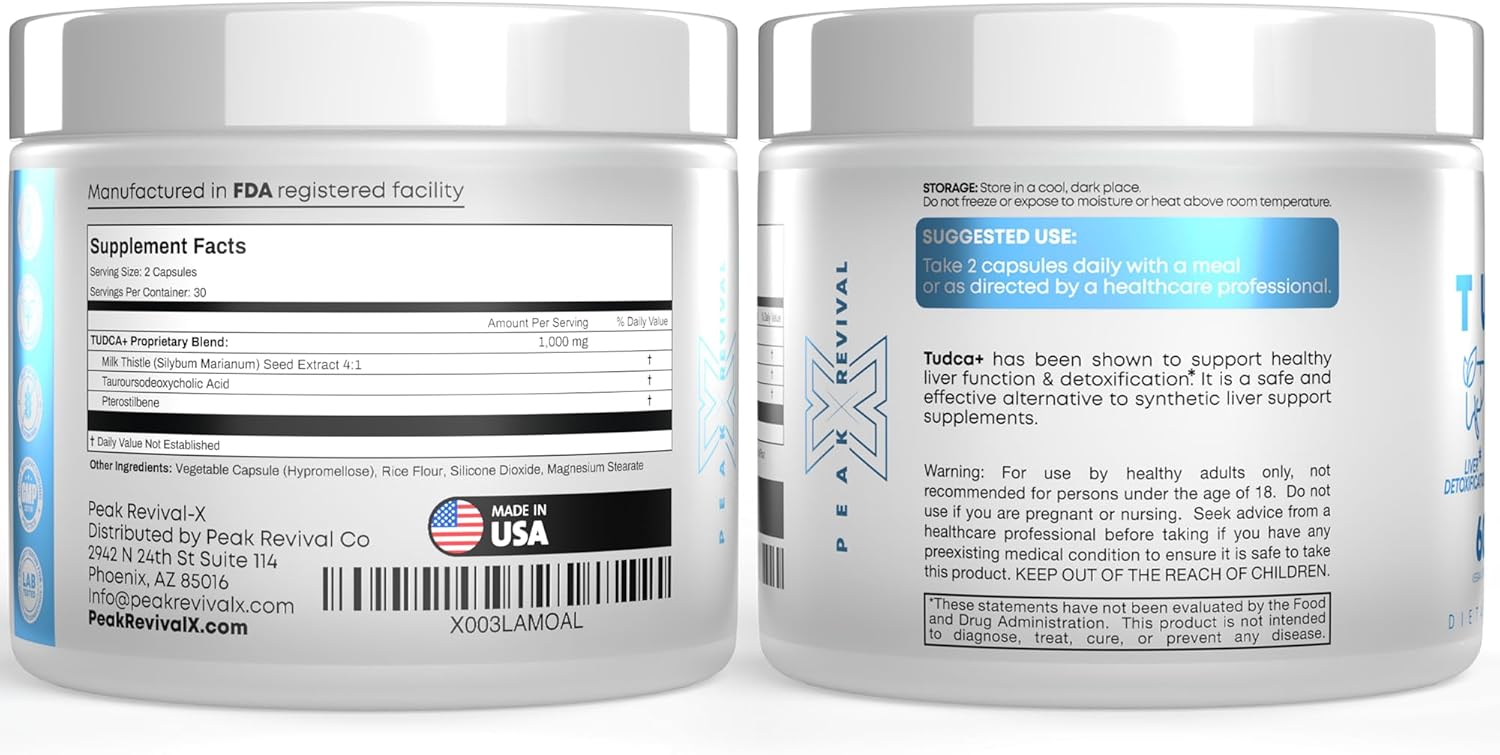 Liver Support Supplement with Peak Revival-X TUDCA+ 1000mg, Turkesterone, and Tongkat Ali - 60 Capsules to Boost Stamina and Improve Liver Health