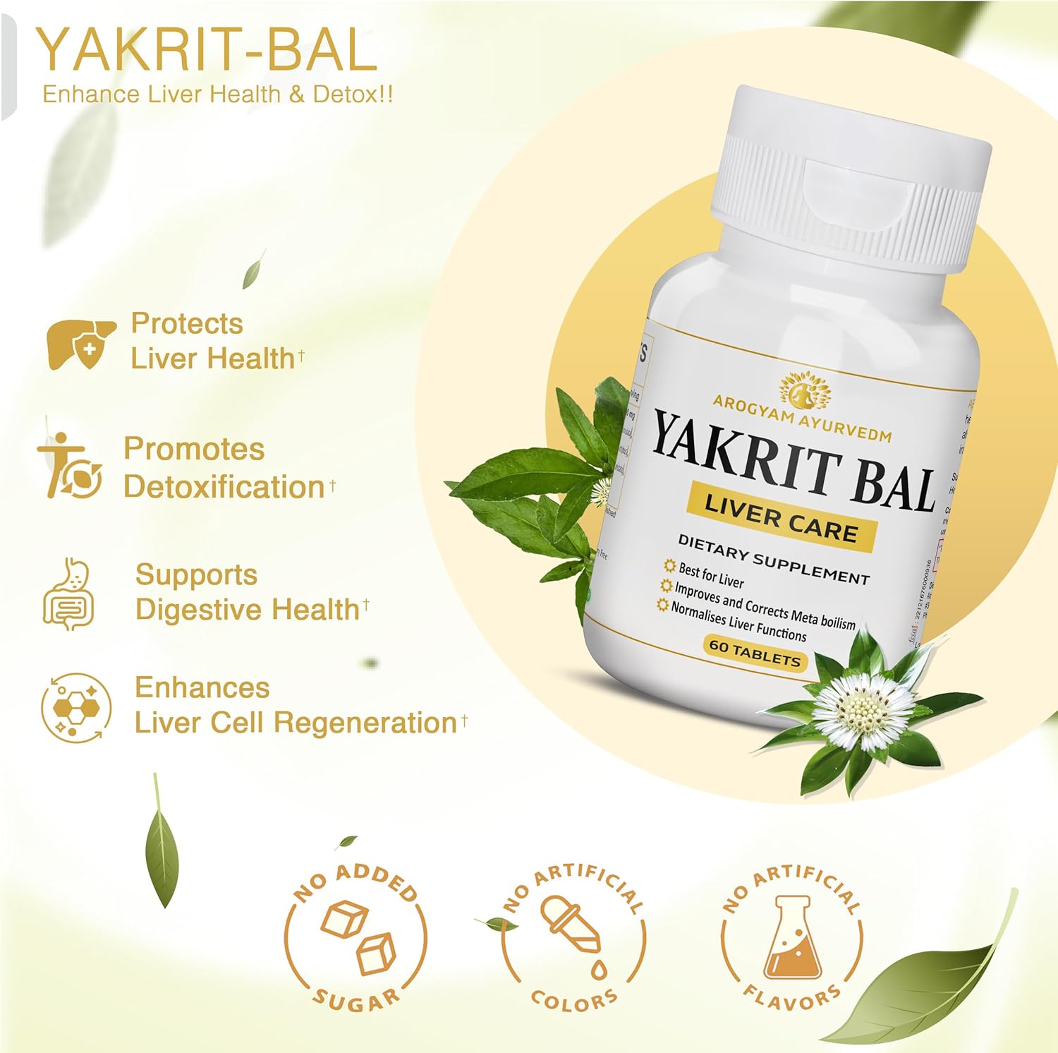 Liver Support Tablets for Detoxification - Smaart Health Dr. Pushp's AROGYAM AYURVEDM YAKRIT BAL (Pack of 60)