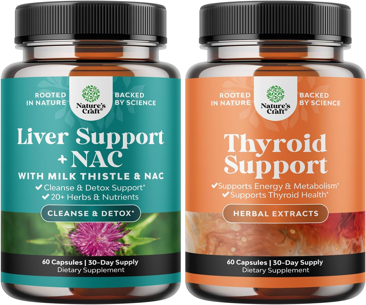 Liver Support & Thyroid Health Bundle - Herbal Supplements with NAC & Mood-Enhancing Energy Boost - Natural Liver & Thyroid Complex