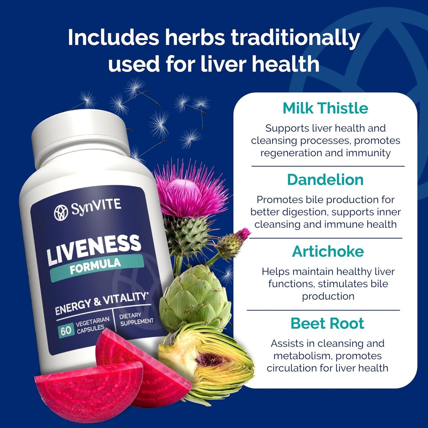 Liver Wellness Supplement with Milk Thistle, Artichoke, Dandelion, Beet Root, Turmeric - Supports Liver Health - Vegetarian, Non GMO, Gluten Free - 60 Capsules