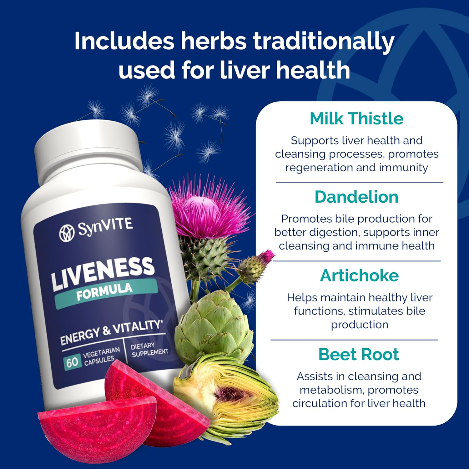 Liver Wellness Supplement with Milk Thistle, Artichoke, Dandelion, Beet Root, Turmeric - Supports Liver Health - Vegetarian, Non GMO, Gluten Free - 60 Capsules
