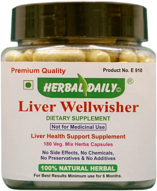 Liver Wellwisher Herbal Daily Supplement - 180 Capsules for Liver Cleanse, Detox, and Repair Support - Boosts Immunity and Digestive Health - 180 Day Supply
