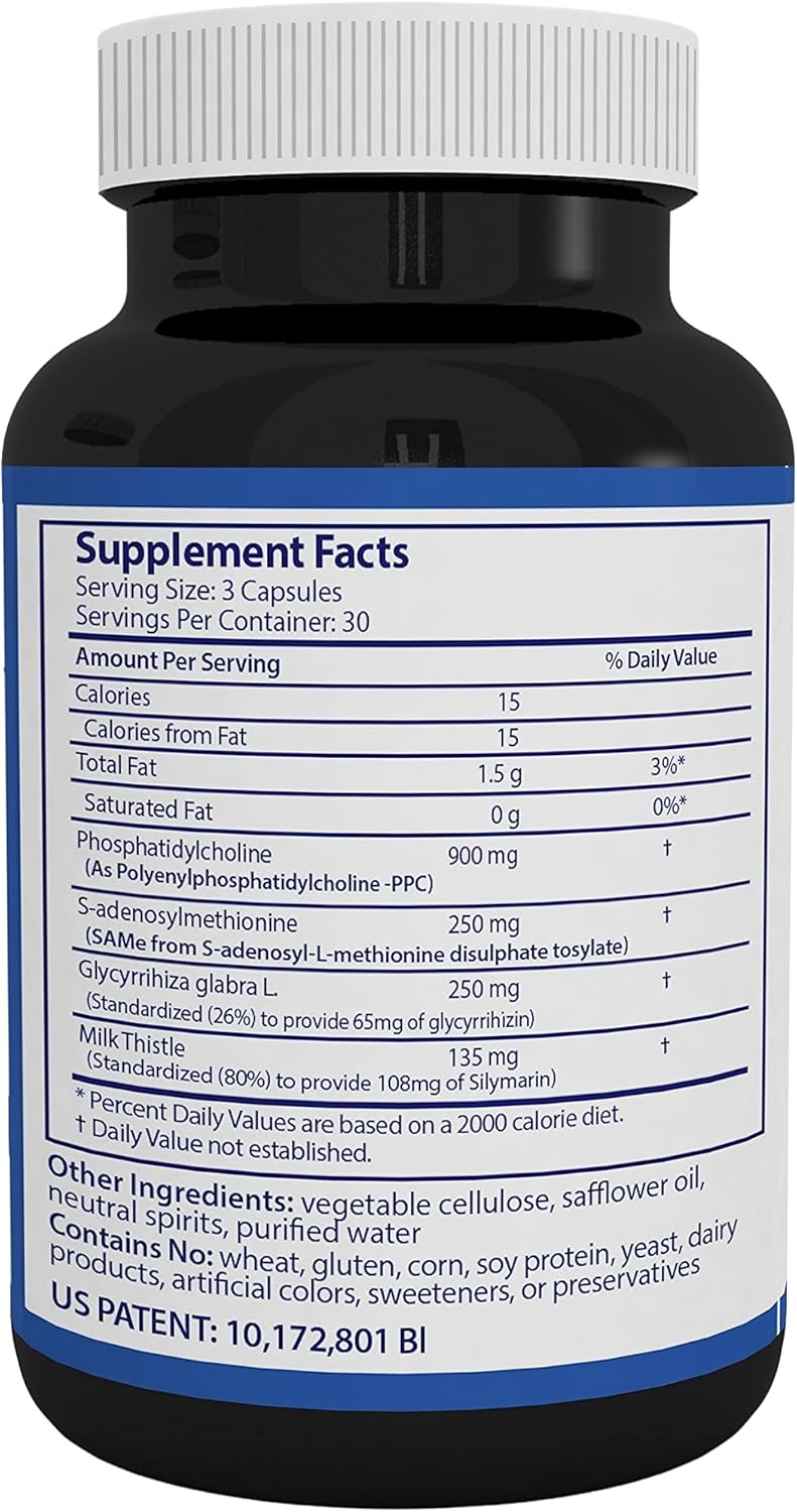 LiverFlo Liver Support Supplement with PPC, SAMe, Glycyrrhetinic Acid, Silymarin - Vegetarian Capsules for Liver Health