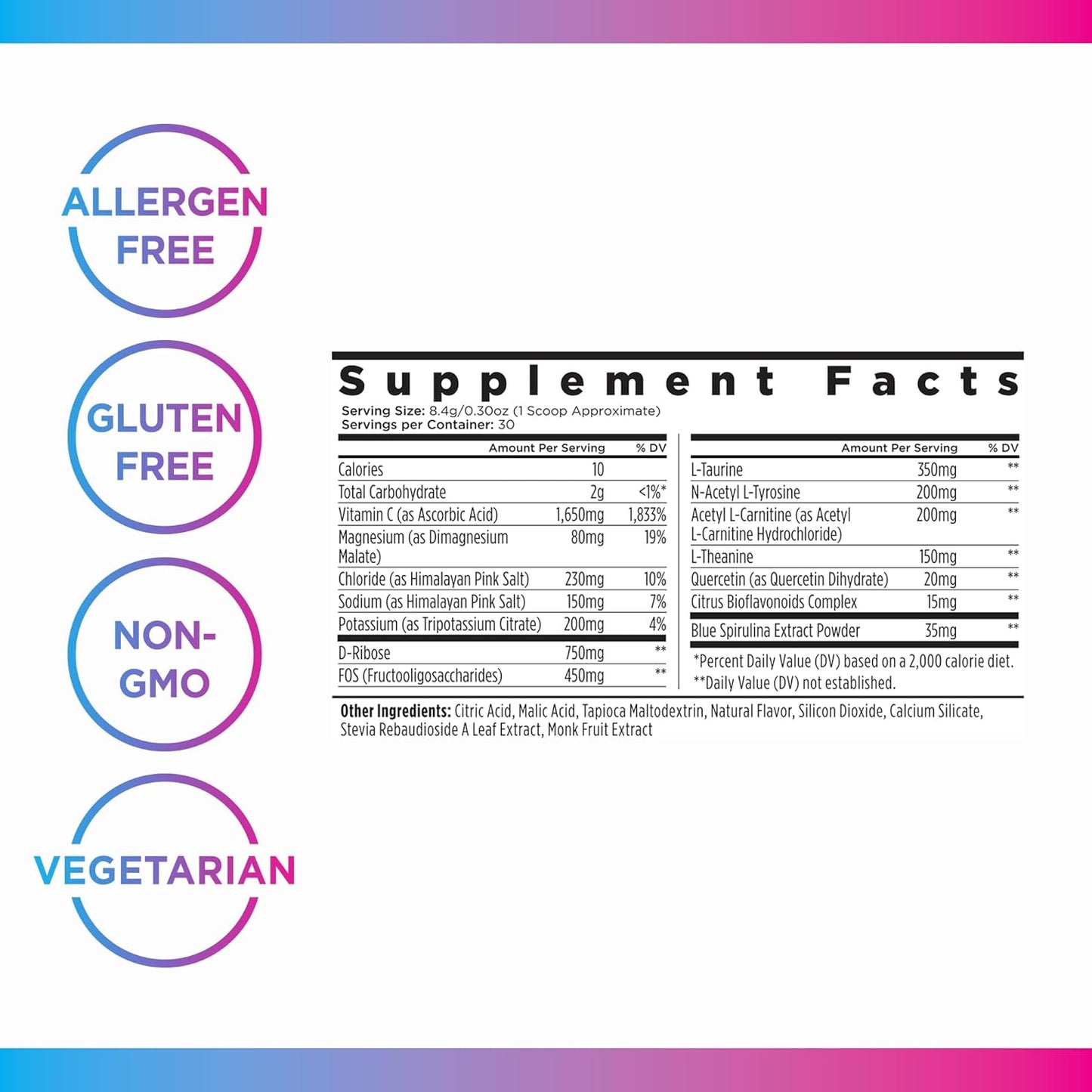 Livingood Daily Electrolytes Powder - Keto Hydration Drink Mix with Vitamin C, Taurine, D-Ribose - Sugar-Free Berry Frost Flavor - 30 Servings