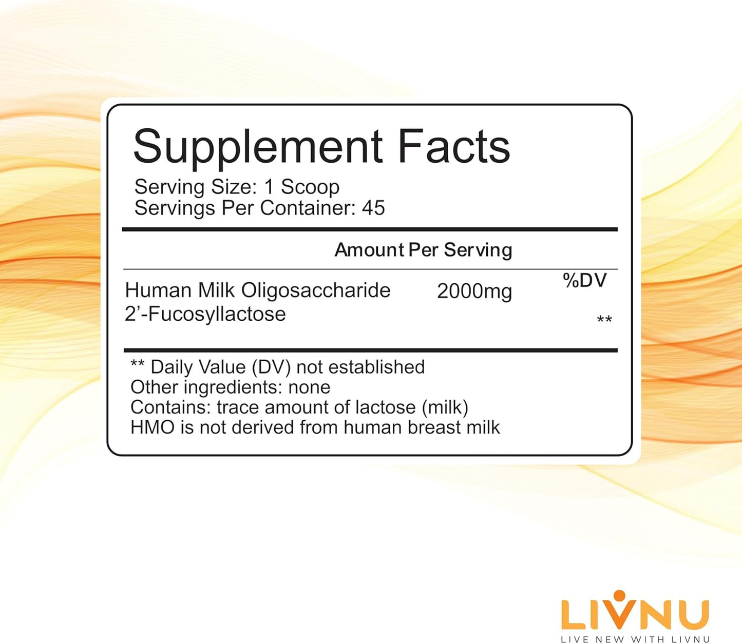 LivNu HMO 2'-FL Prebiotic Powder for Gut Health - 45 Servings | Support Digestive Health with Human Milk Oligosaccharide