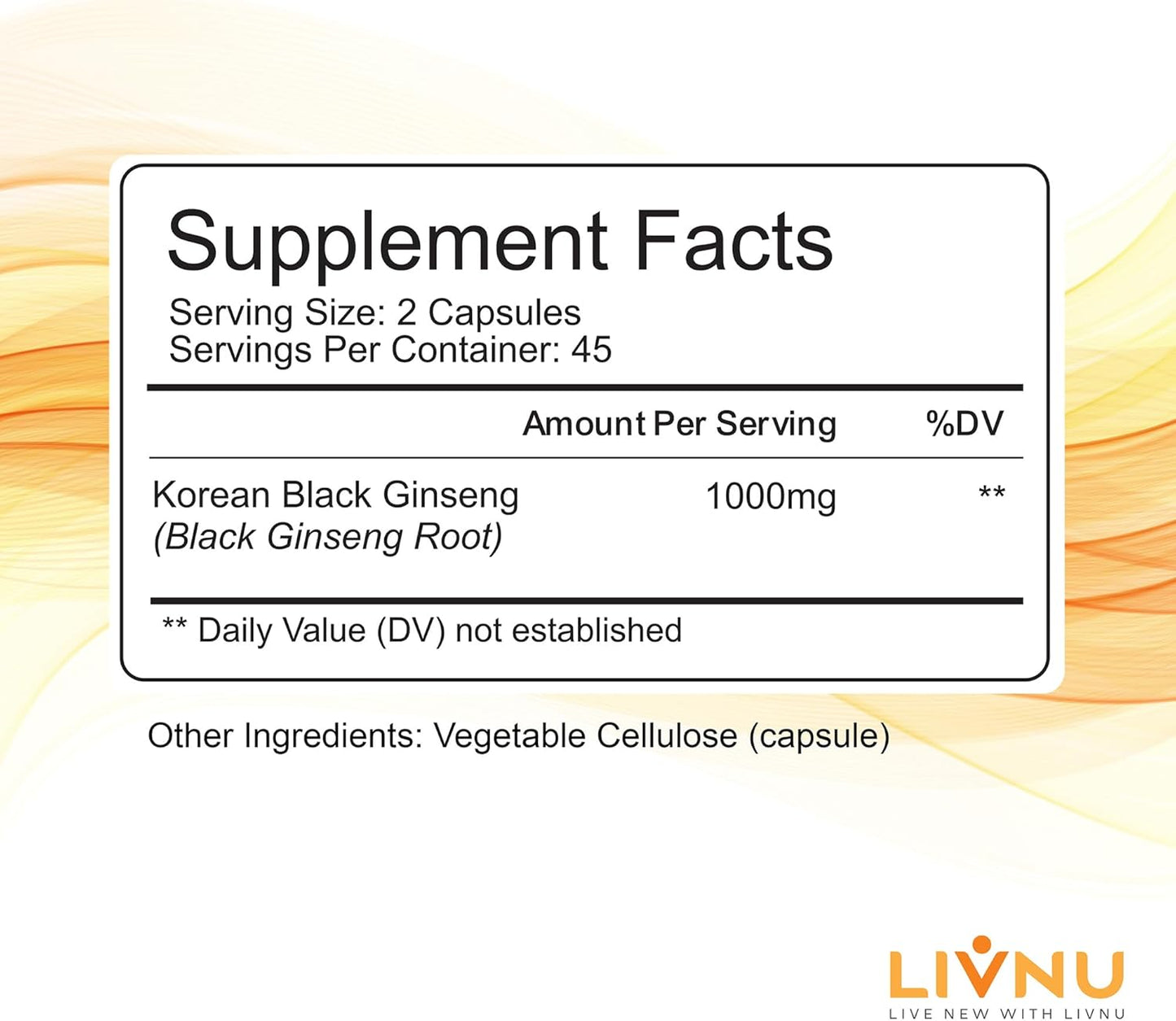 LivNu Premium Korean Black Panax Ginseng Capsules - High Ginsenosides for Energy, Focus, Performance, and Immune Support - Vegan Formula