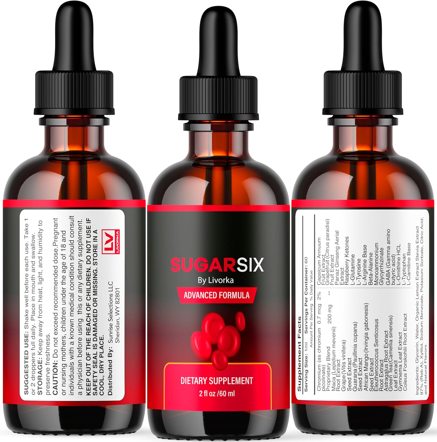 LIVORKA SugarSix Drops (2 Pack) - Advanced All Natural Supplement Formula for 2 Months