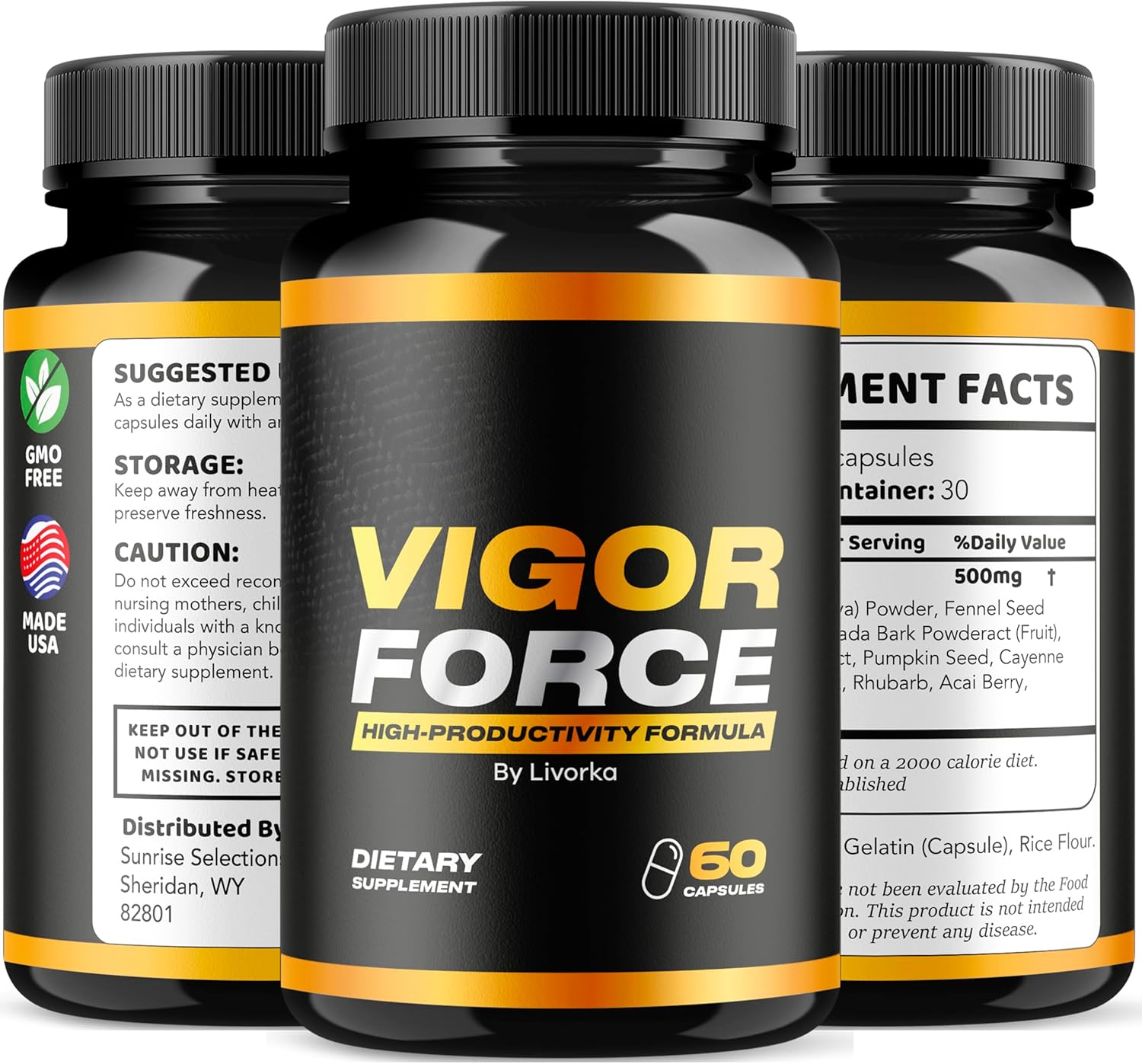 LIVORKA Vigor Force Pills - 2 Pack, Advanced Formula for Vigor and Energy - 120 Capsules, 2 Month Supply