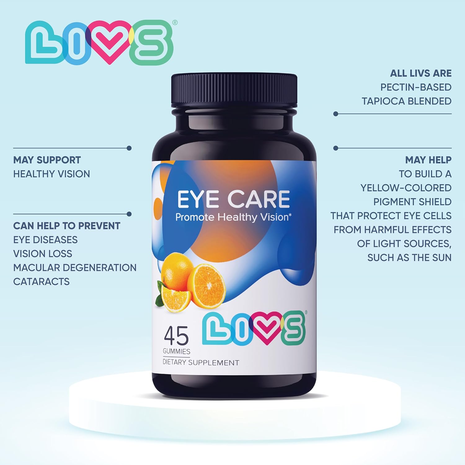 LIVS Lutein and Zeaxanthin Eye Care Gummies - 45 Orange Gummies for Vision Support