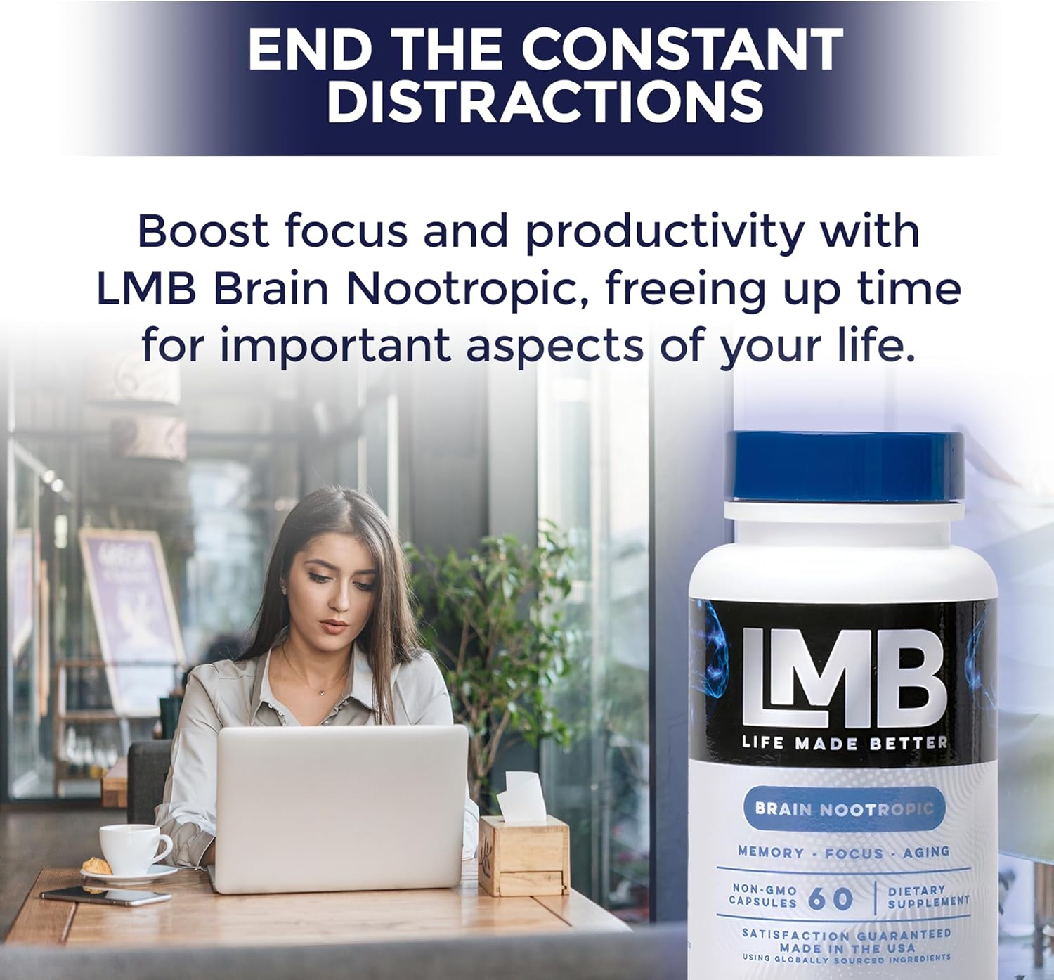 LMB LIFE MADE BETTER Fast-Acting Nootropic Memory Supplement - Enhance Cognitive Function and Mental Clarity - Improve Focus, Memory, and Concentration with our Powerful Brain Support Formula