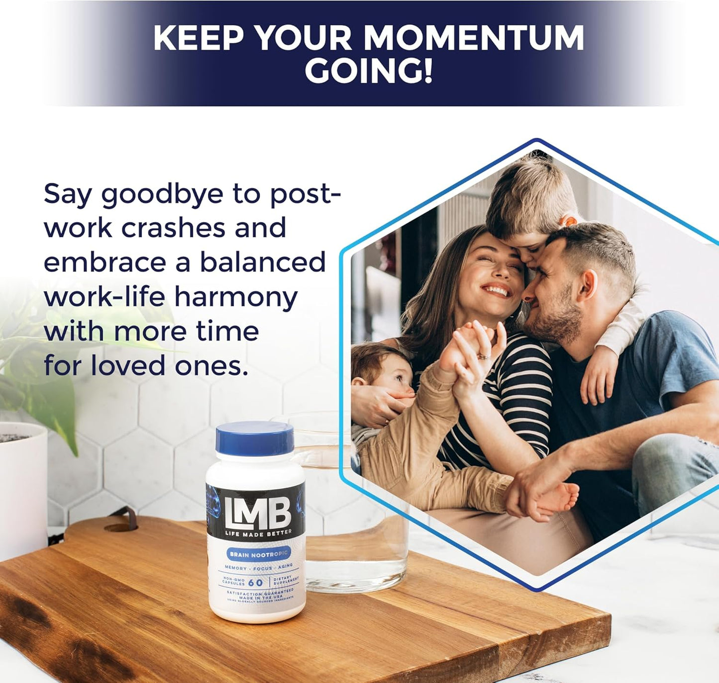 LMB LIFE MADE BETTER Fast-Acting Nootropic Memory Supplement - Enhance Cognitive Function and Mental Clarity - Improve Focus, Memory, and Concentration with our Powerful Brain Support Formula