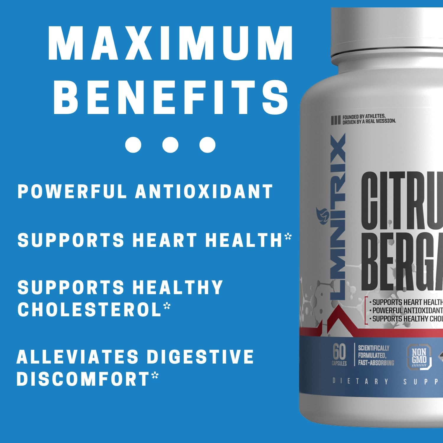 LMNITRIX Citrus Bergamot Supplement 1,200mg - Supports Heart Health - 60 Vegan Capsules - Gluten-Free & Non-GMO