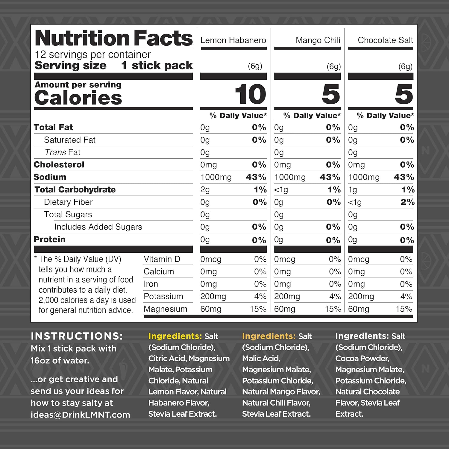 LMNT Keto Electrolyte Powder Packets - Paleo Hydration Drink Mix - No Sugar, No Artificial Ingredients - Fiesta Pack - 12 Stick Packs