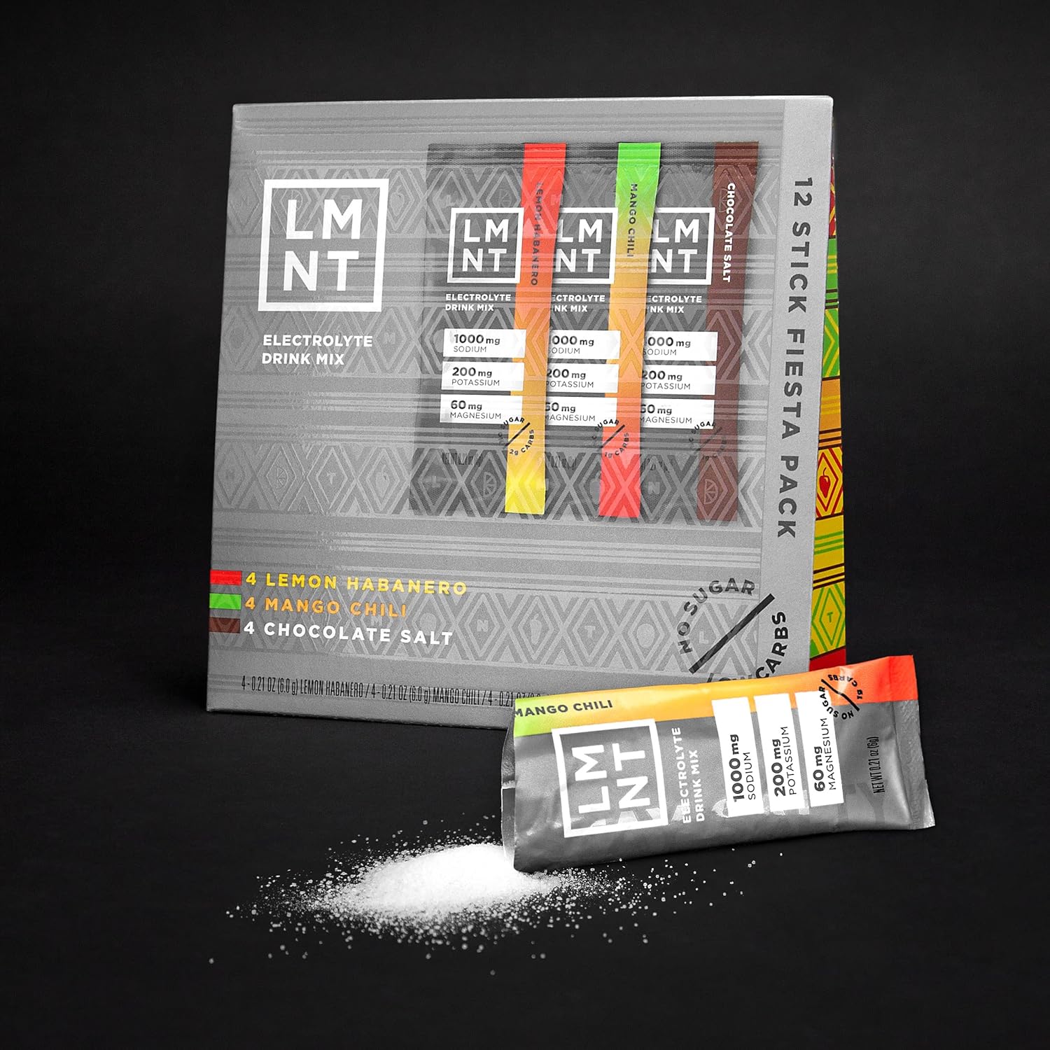 LMNT Keto Electrolyte Powder Packets - Paleo Hydration Drink Mix - No Sugar, No Artificial Ingredients - Fiesta Pack - 12 Stick Packs