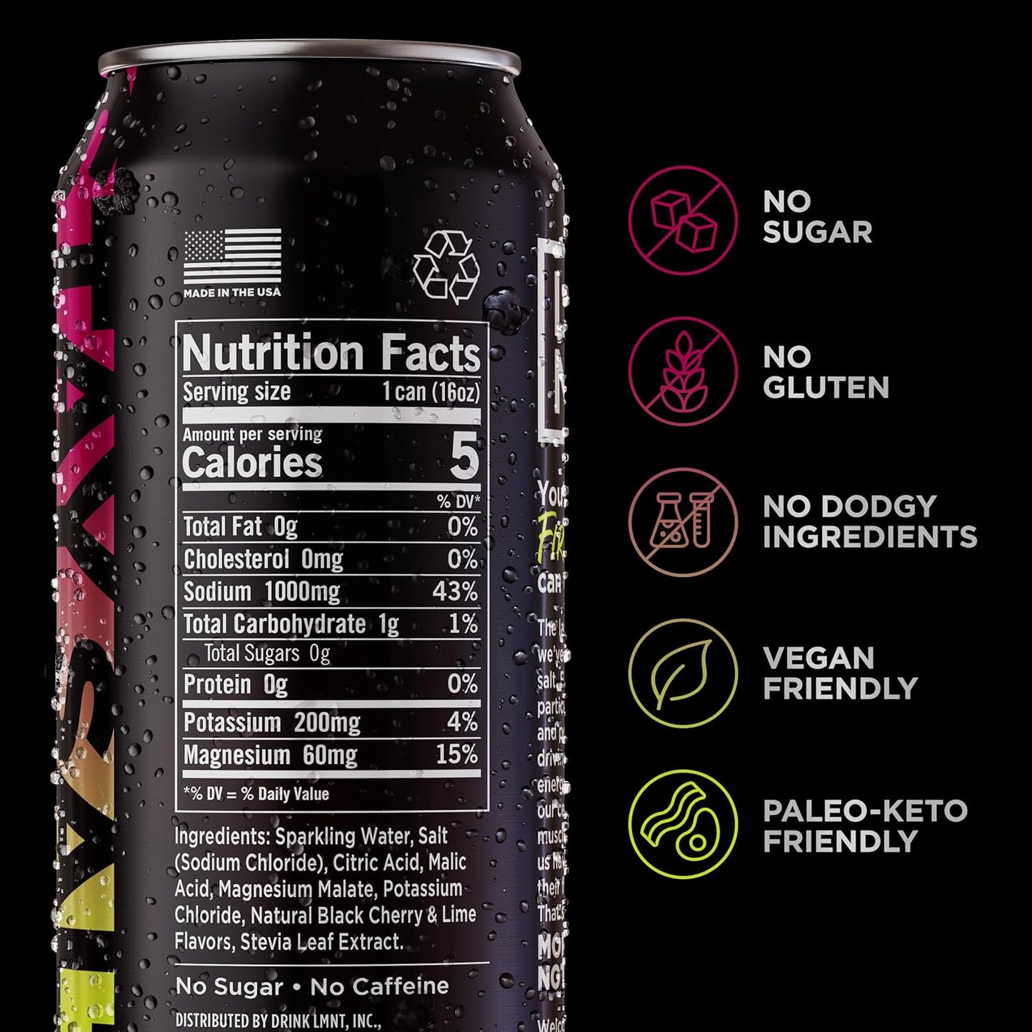 LMNT Sparkling Electrolyte Drink - Black Cherry Lime 12-Pack