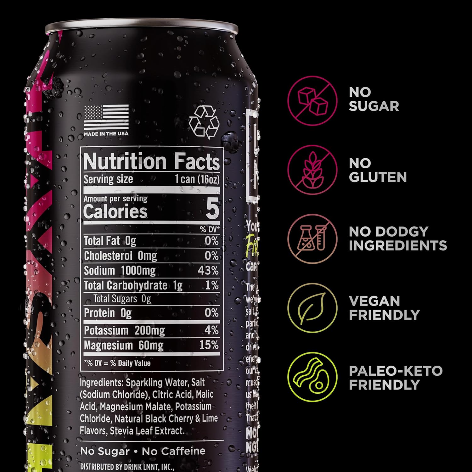 LMNT Sparkling Electrolyte Drink - Black Cherry Lime 12-Pack