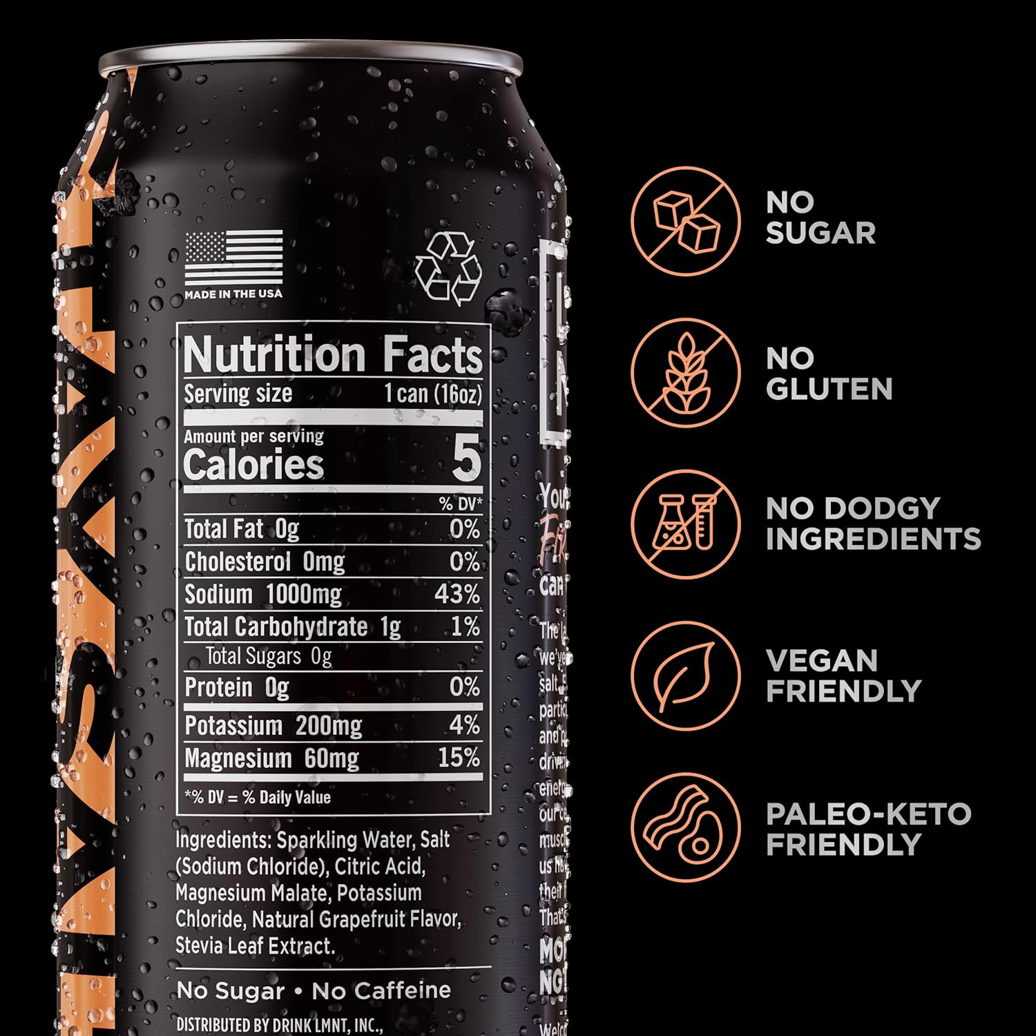 LMNT Sparkling Electrolyte Drink - Grapefruit Salt (12-Pack)