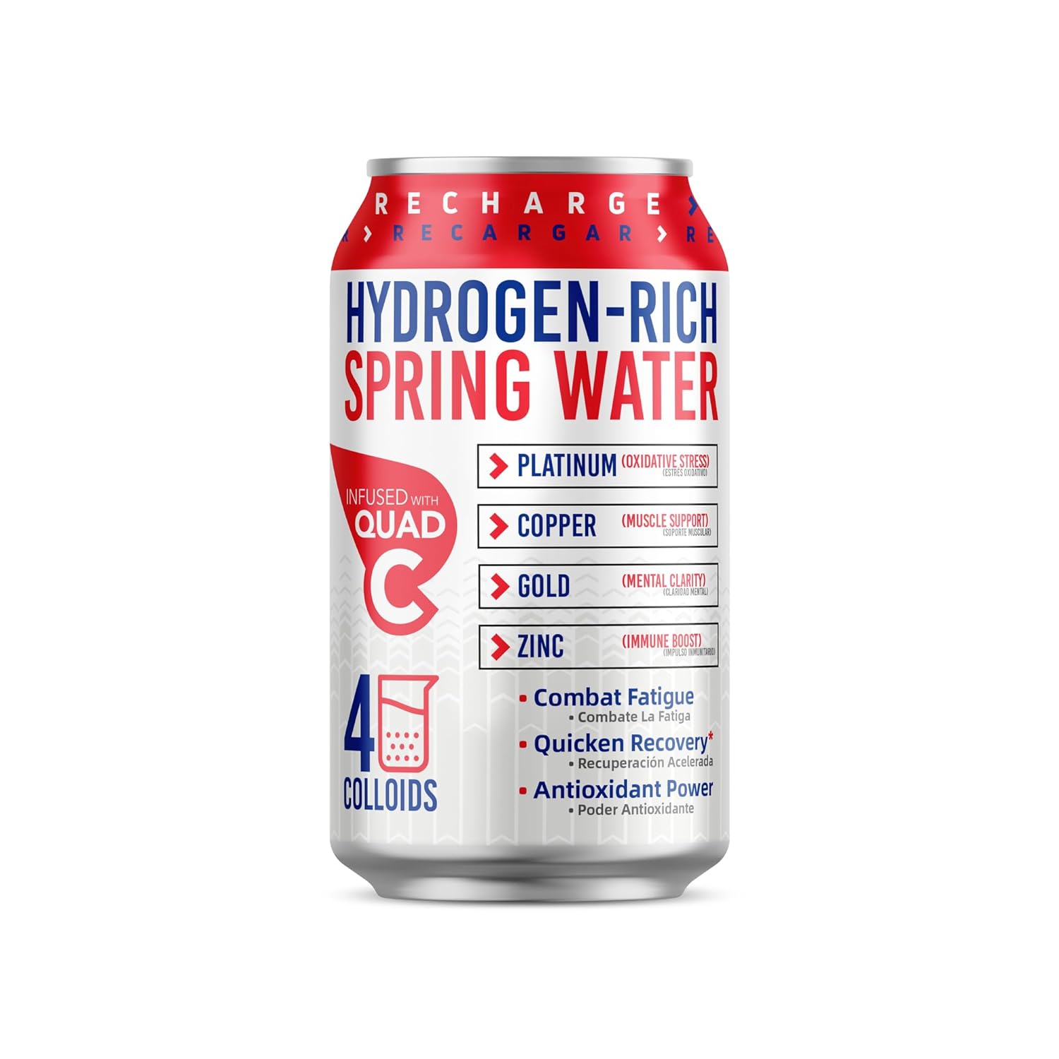 LOCK'DIN Hydrogen Infused Water for Post-Workout Recovery, Natural Purified Water, Quad-C Colloidal Mineral Complex, 12 Oz, 12 Pack - Unflavored