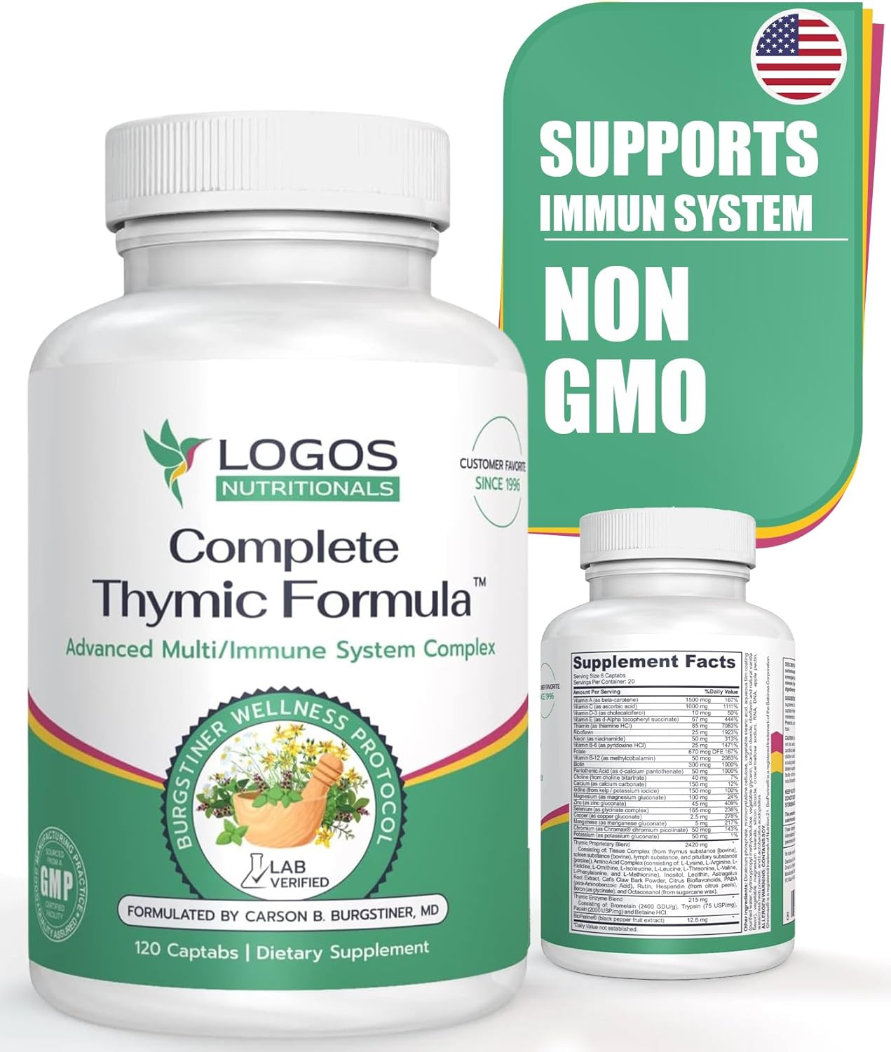 logos nutritionals Complete Thymic Formula™: Multivitamin & Mineral with Thymus Glandular Extracts (120 Count)