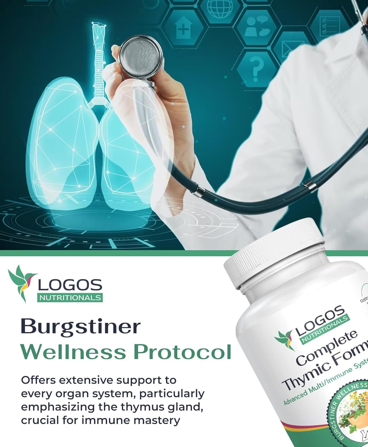 logos nutritionals Complete Thymic Formula™: Multivitamin & Mineral with Thymus Glandular Extracts (120 Count)