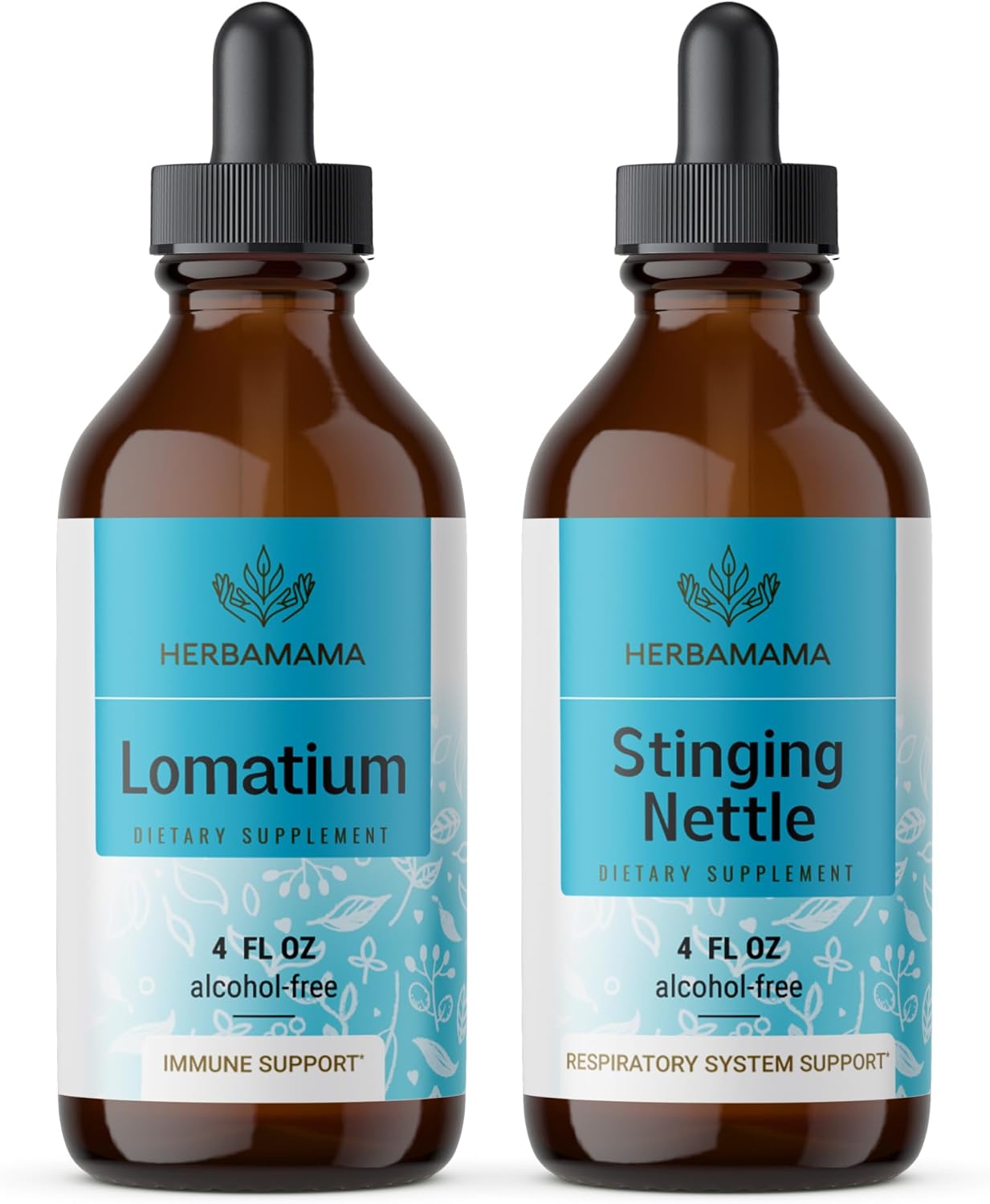 Lomatium Root and Stinging Nettle Tincture Bundle - Herbal Liquid Drops Kit, 4 fl oz Each - Vegan, Non-GMO, Alcohol & Sugar-Free - 2 Pack