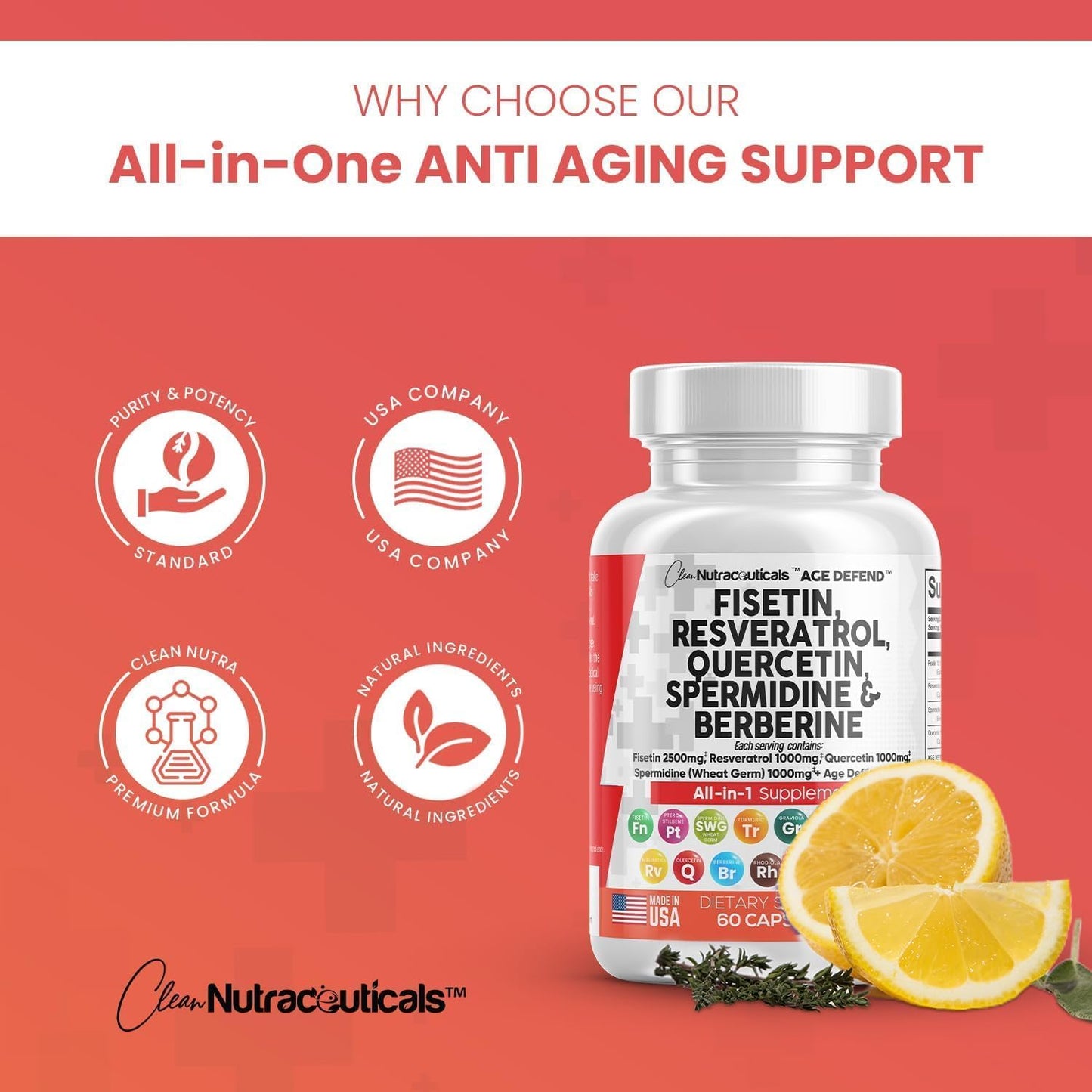 Longevity Boosting Health Supplement with Fisetin, Quercetin, Resveratrol, and More for Adults
